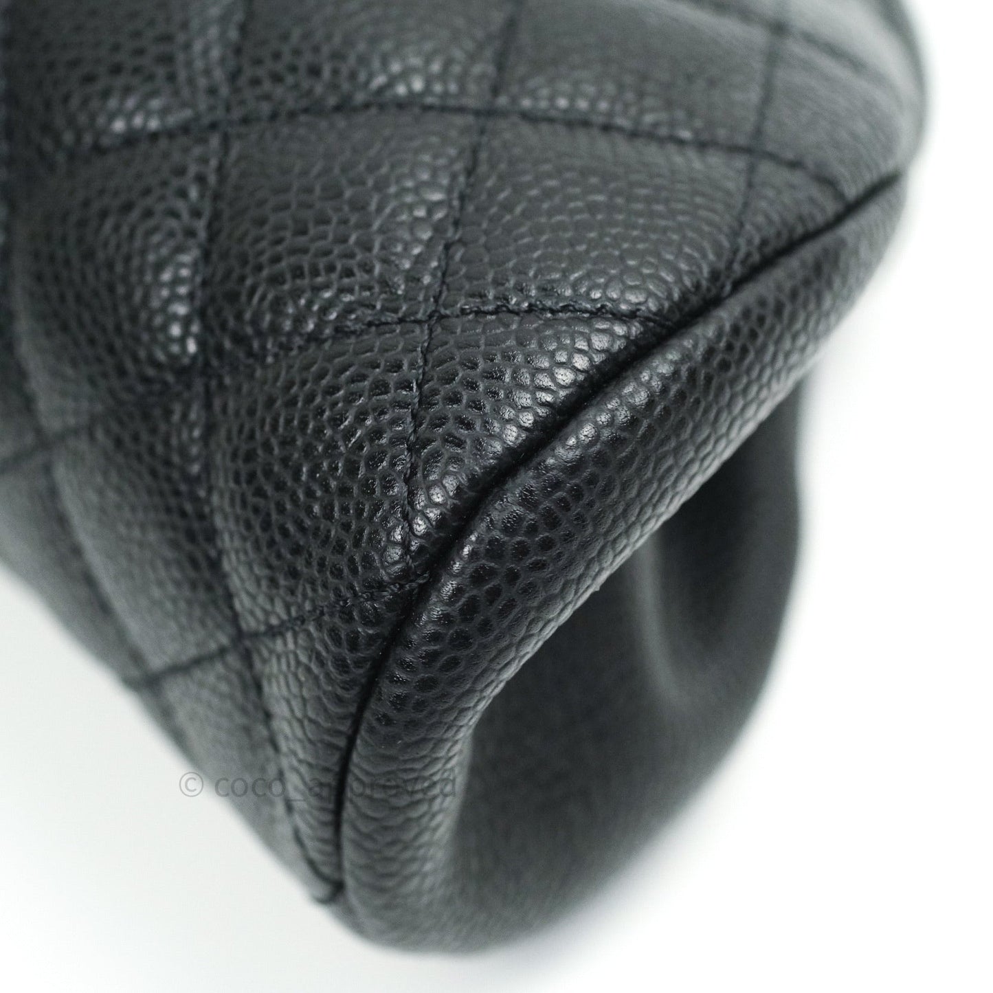 Chanel Quilted Timeless Kisslock Clutch Black Caviar Silver Hardware