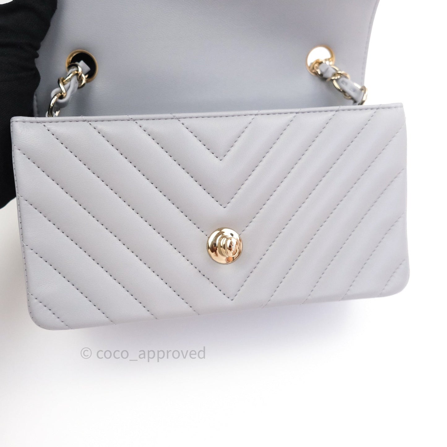Chanel Quilted Mini Rectangular Grey Lambskin Gold Hardware