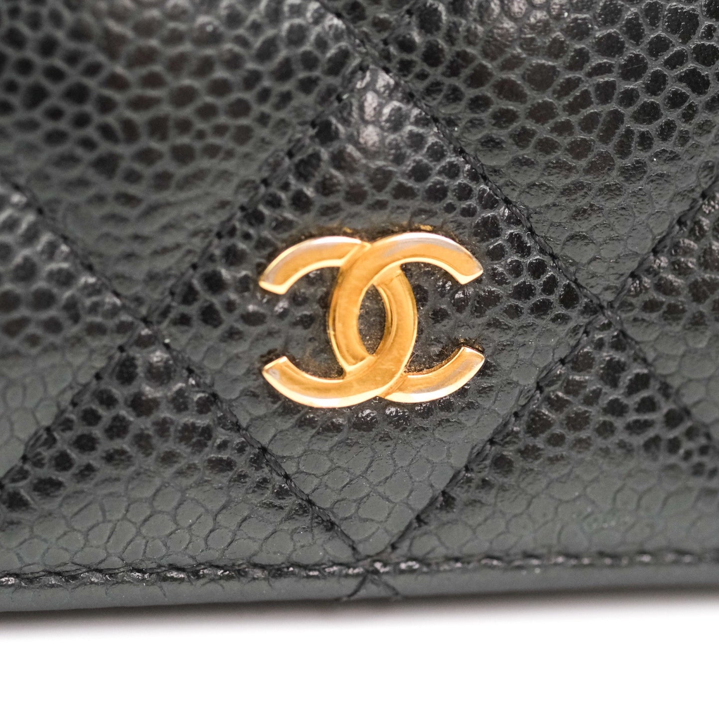 Chanel Quilted Yen Wallet Black Caviar Gold Hardware