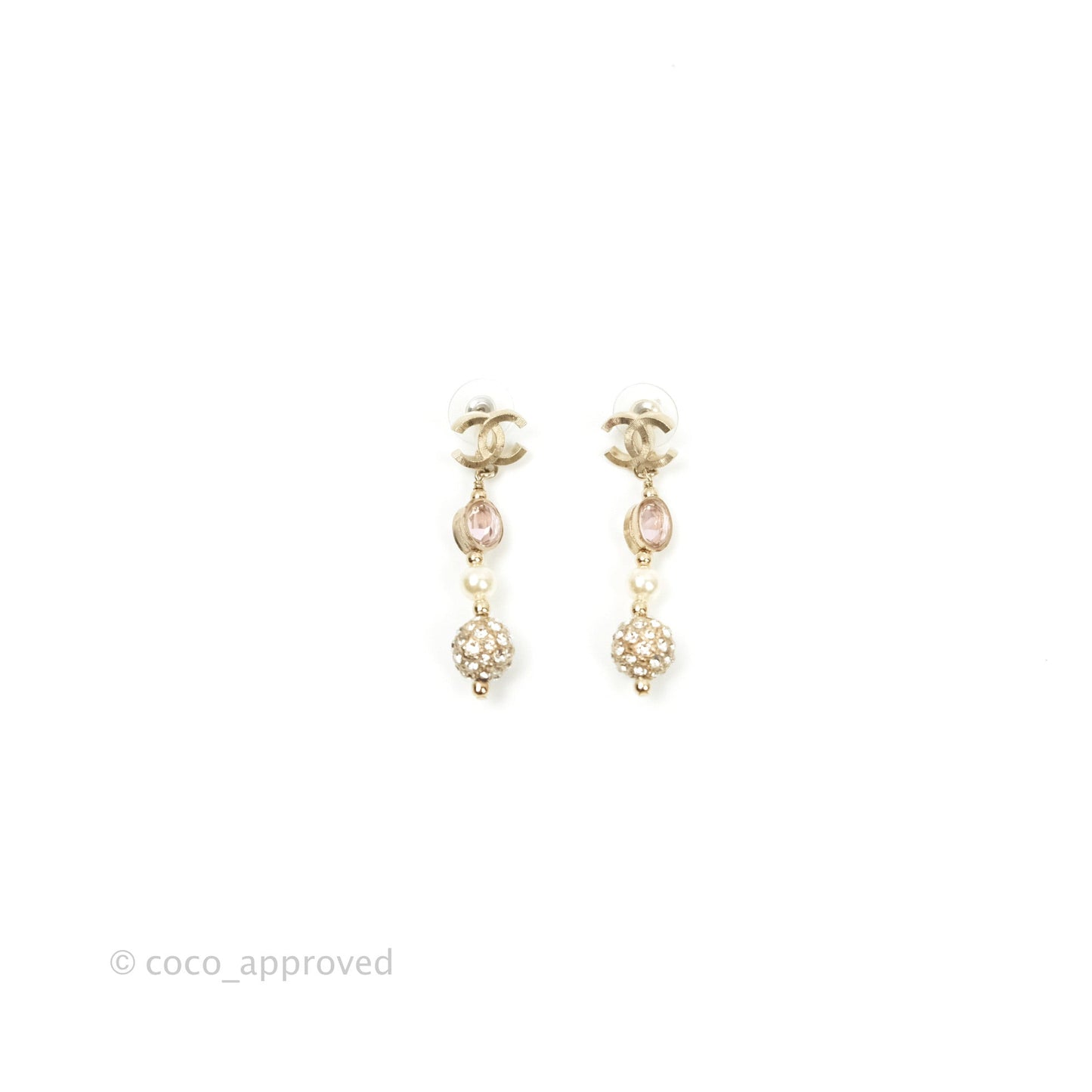 Chanel Crystal Gold Tone Drop Earrings 16P
