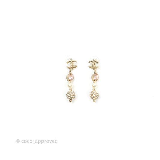 Chanel Crystal Gold Tone Drop Earrings 16P