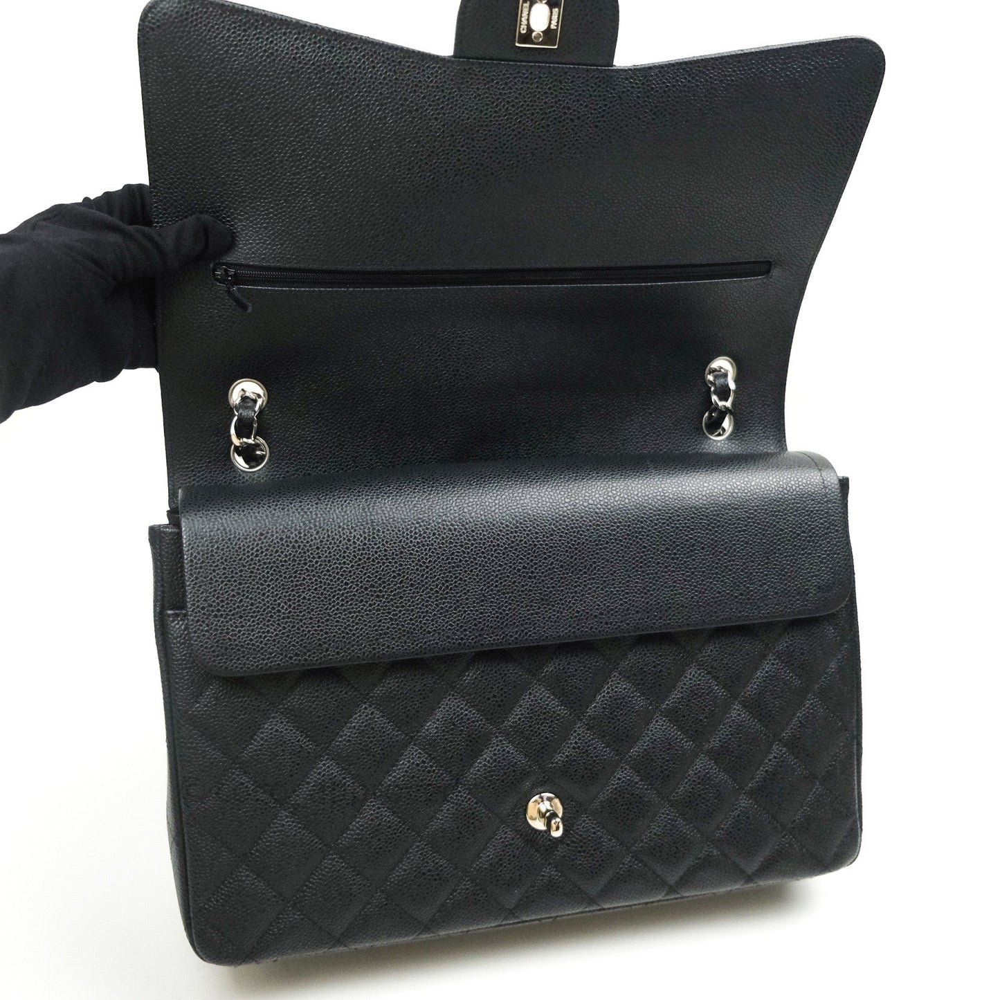 Chanel Classic Jumbo Double Flap Maxi Black Caviar Silver Hardware