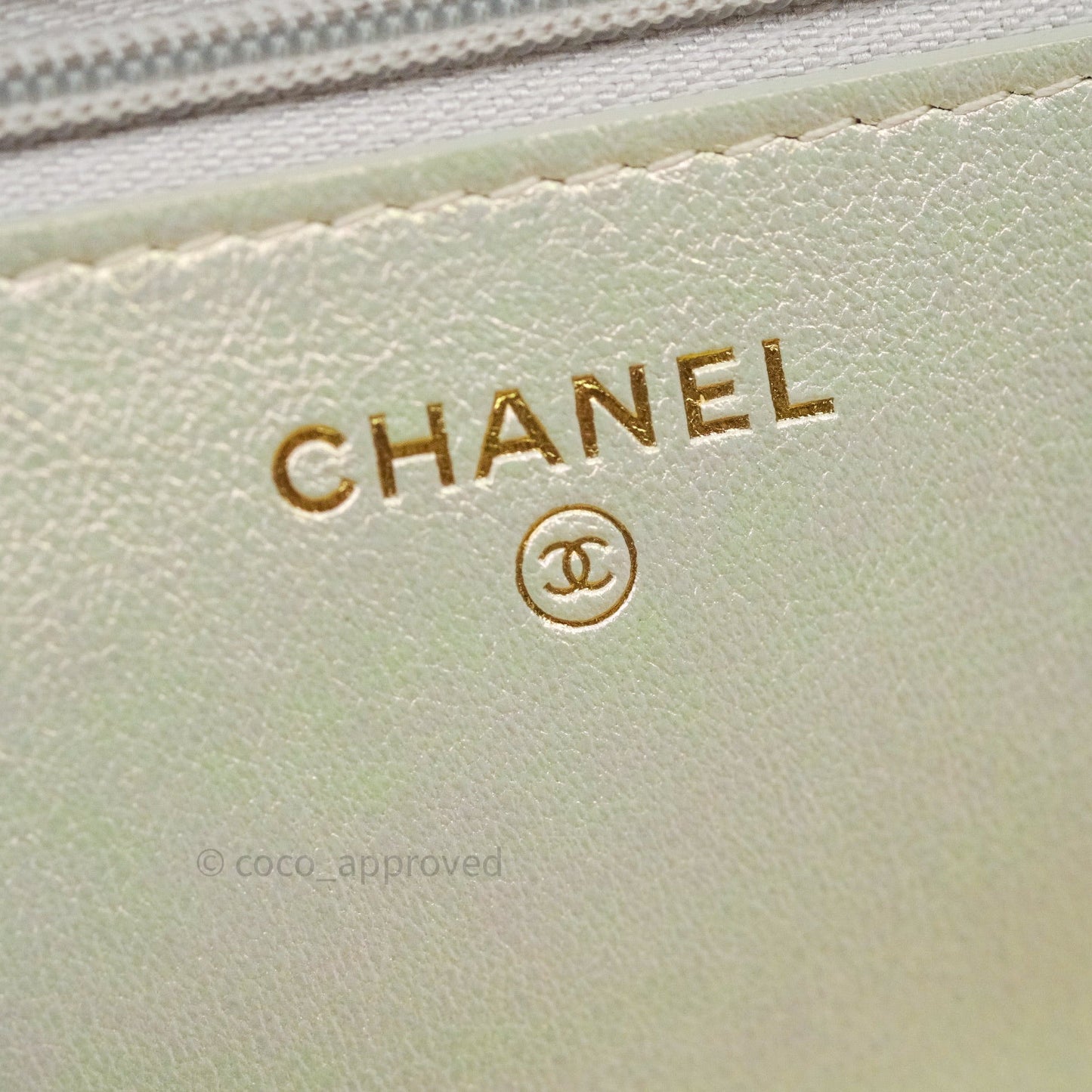 Chanel Quilted Wallet on Chain WOC Iridescent Ivory Gold Hardware 20A