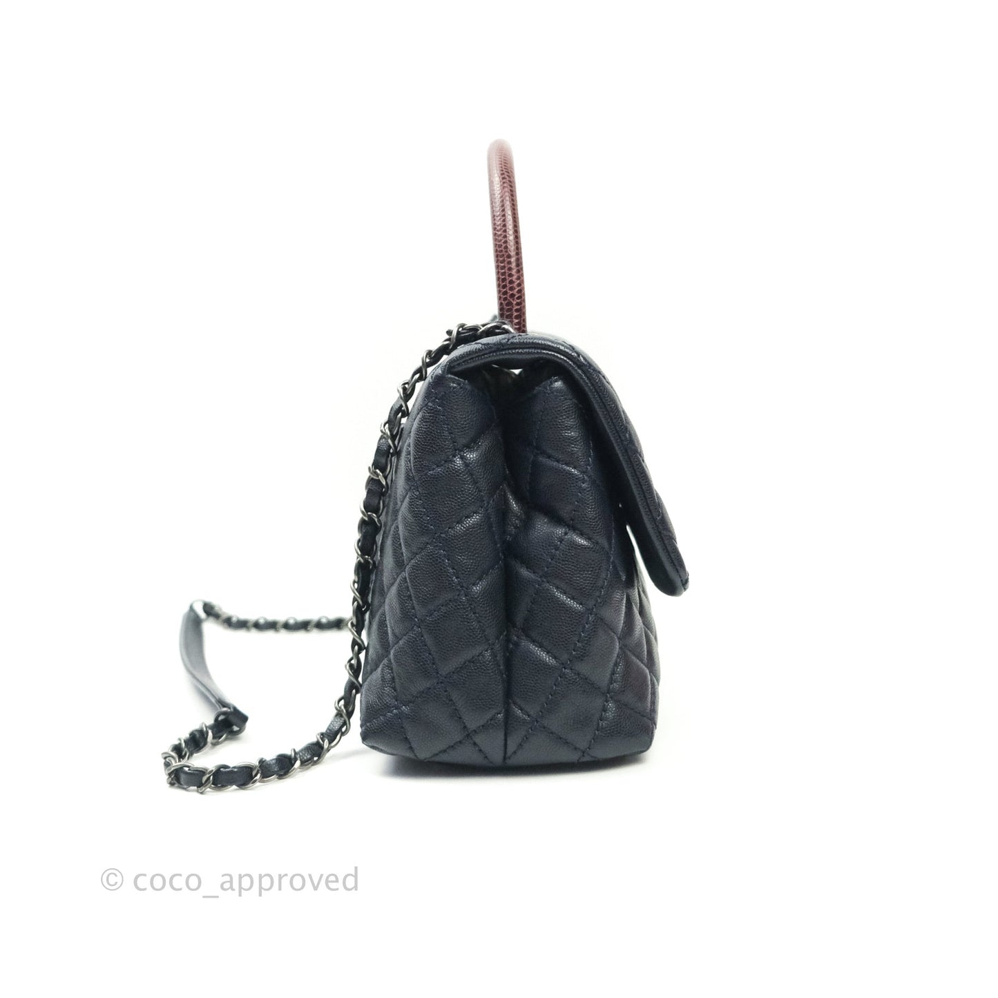 Chanel Small Coco Handle Quilted Navy Caviar Lizard Handle Ruthenium Hardware