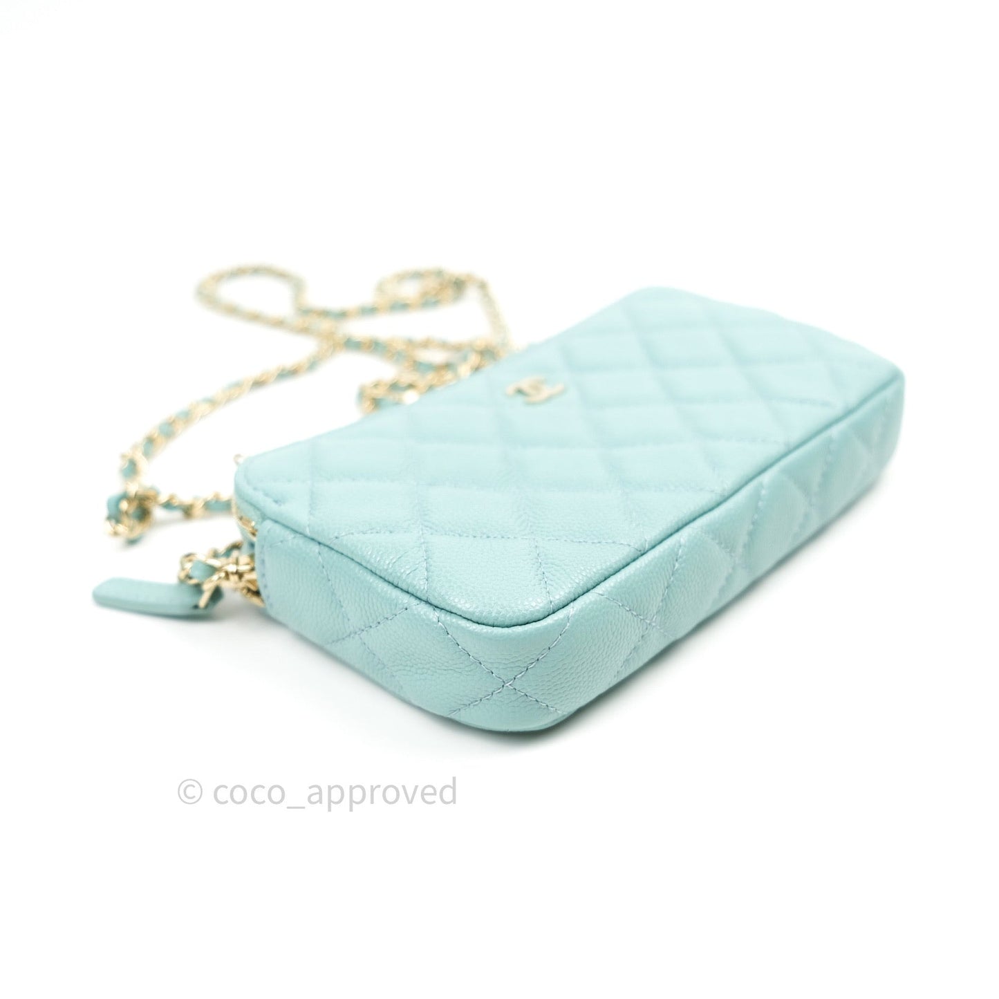 Chanel Tiffany Blue Caviar Clutch on Chain Gold Hardware 20C