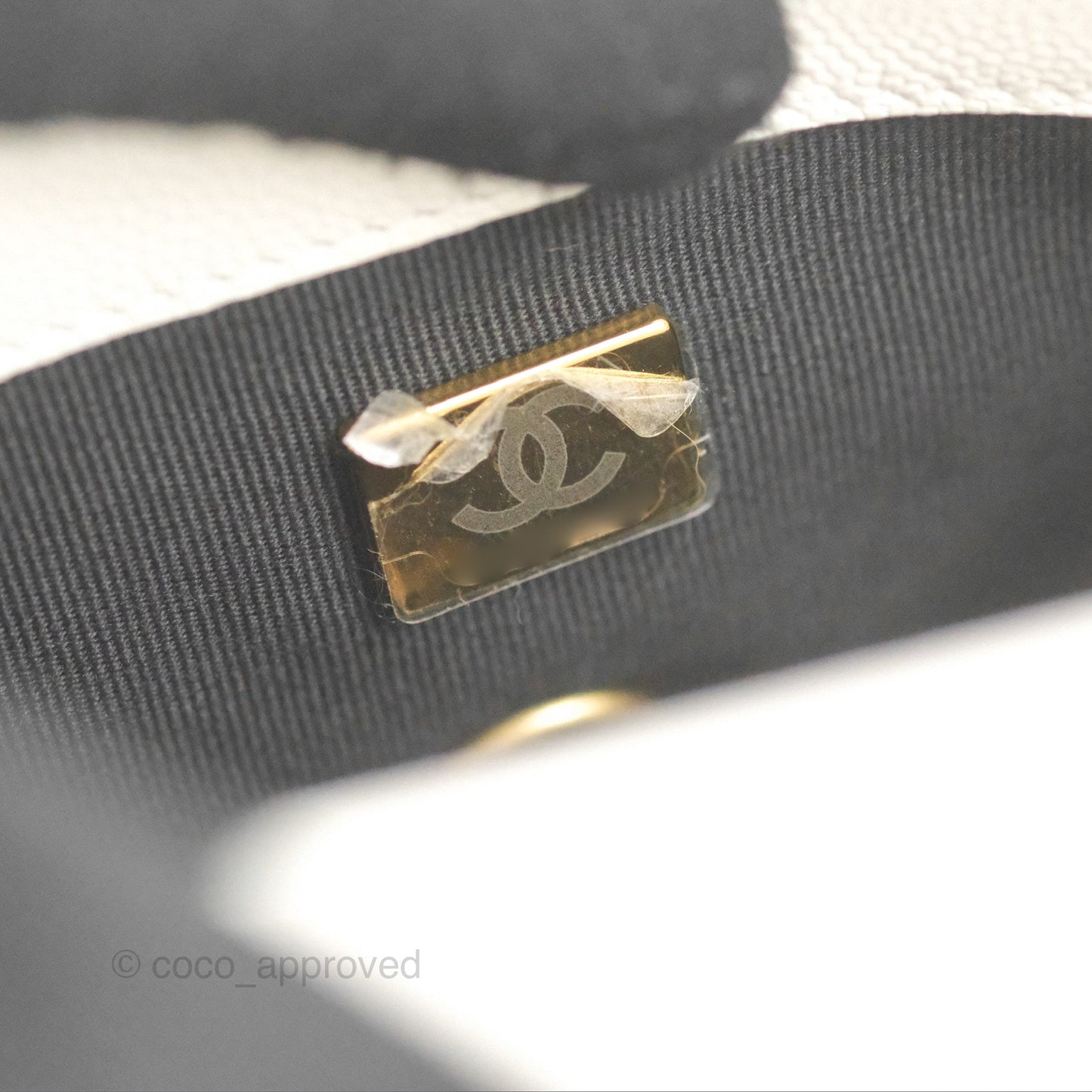 Chanel Mini Flap with Coin Charm White Caviar Aged Gold Hardware 22A