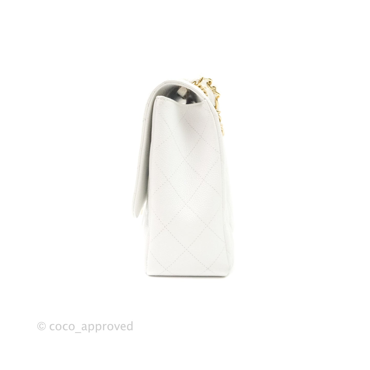 Chanel Jumbo Single Flap White Caviar Gold Hardware⁣⁣