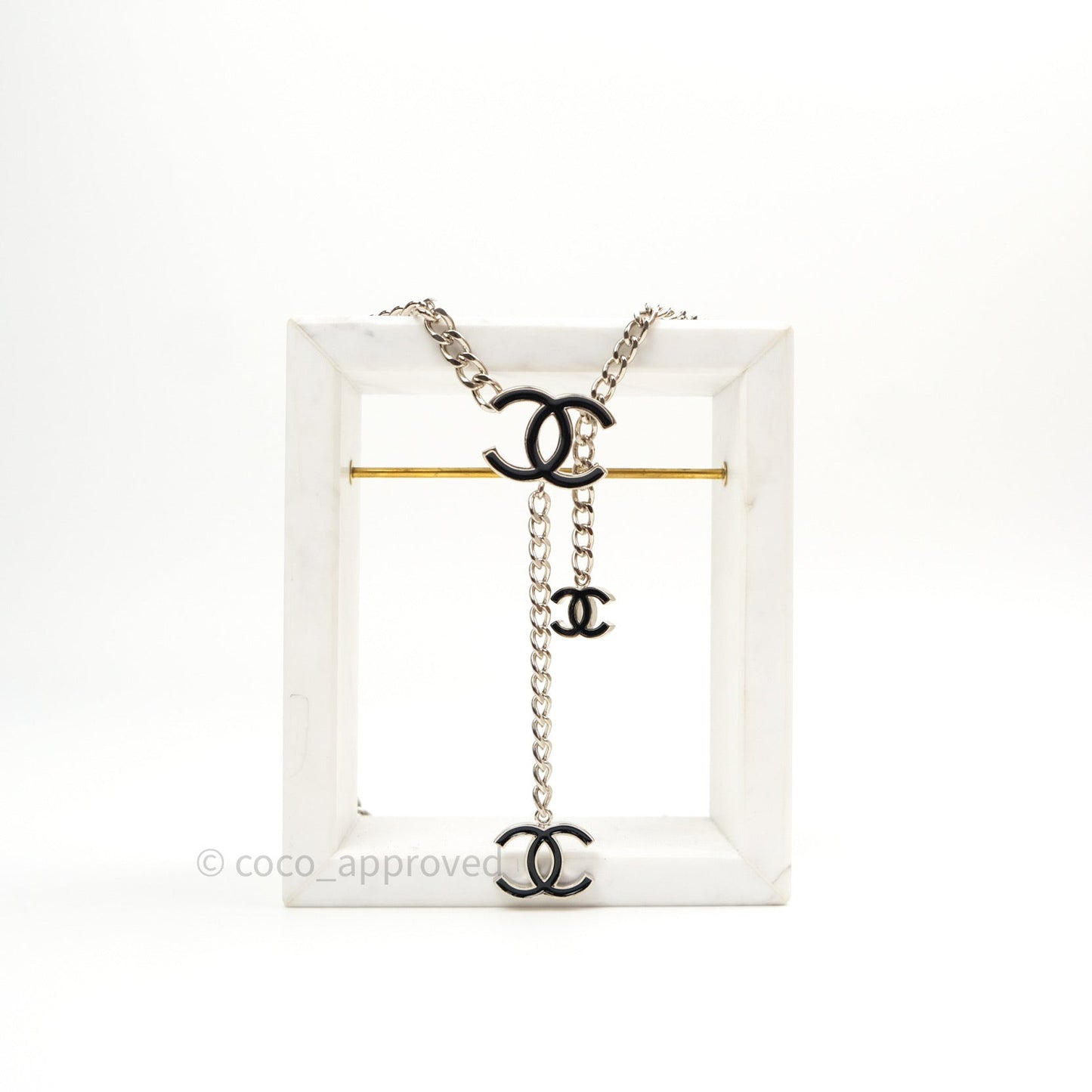 Chanel Black Enamel and Silvertone Chain CC Logo Belt