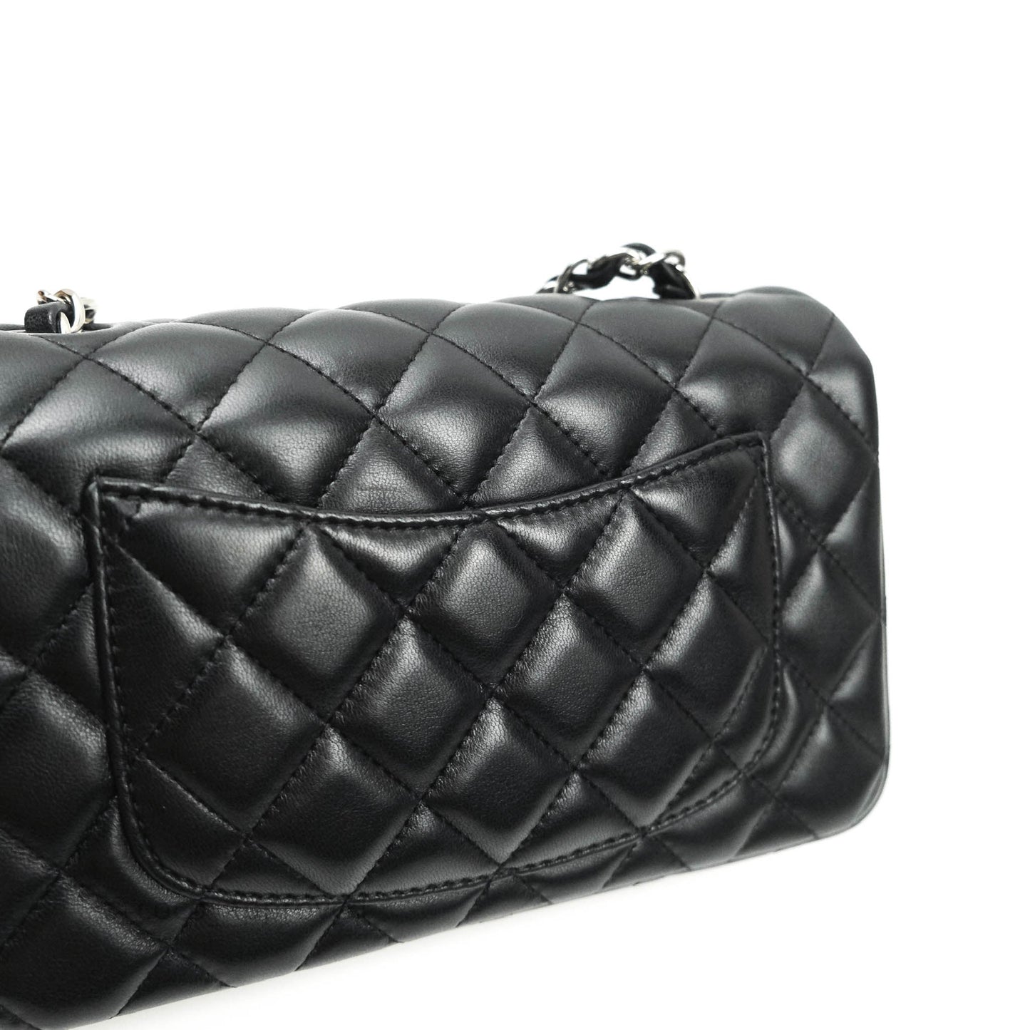 Chanel Quilted Mini Rectangular Black Lambskin Silver Hardware