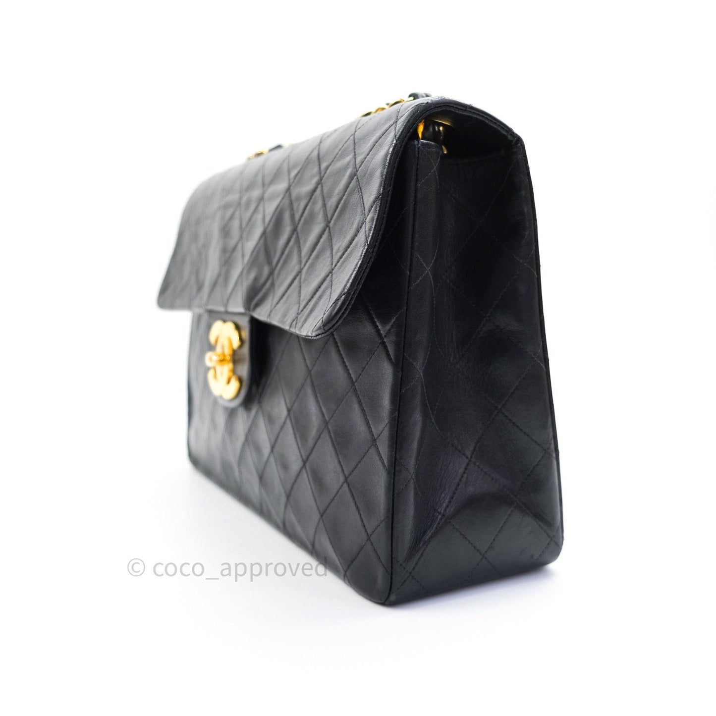 Chanel Vintage XL Jumbo Single Flap Black Lambskin 24K Gold Hardware