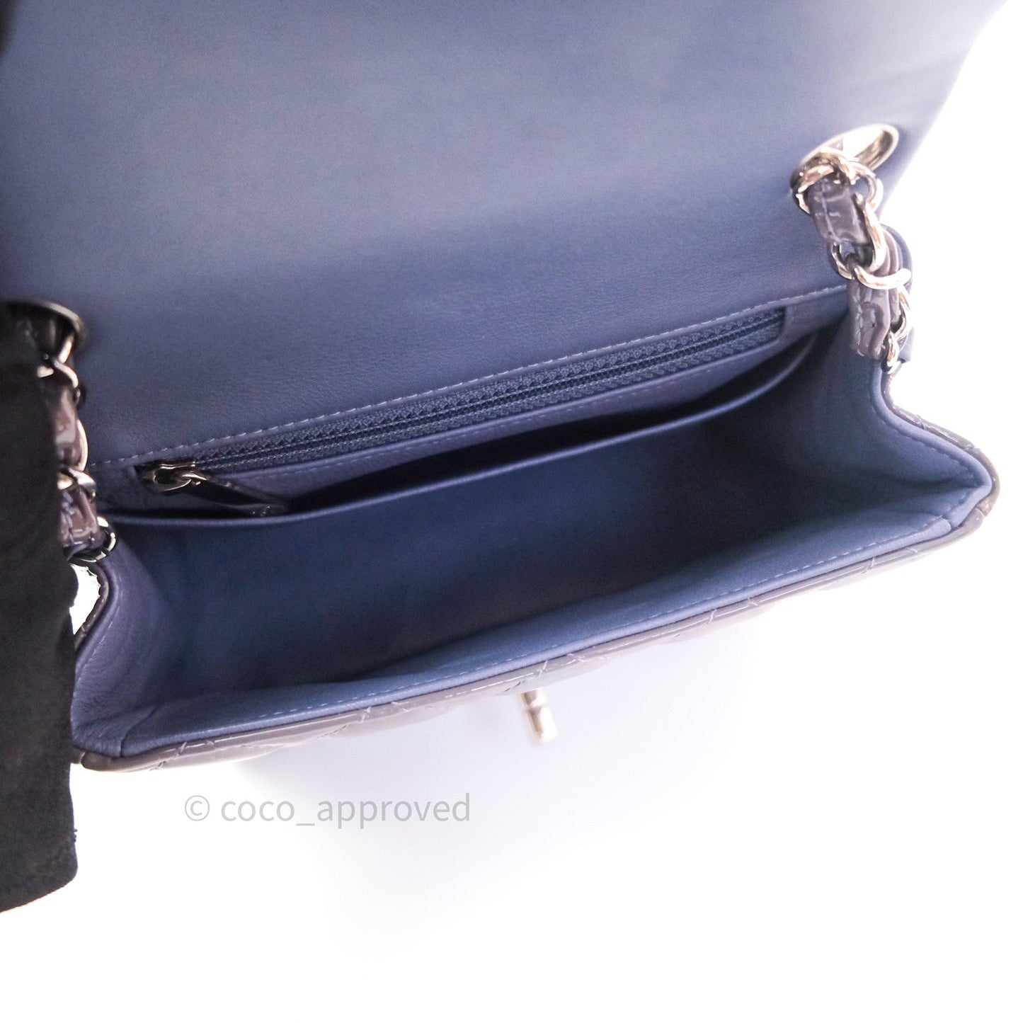 Chanel Mini Square Grey Patent Leather Silver Hardware