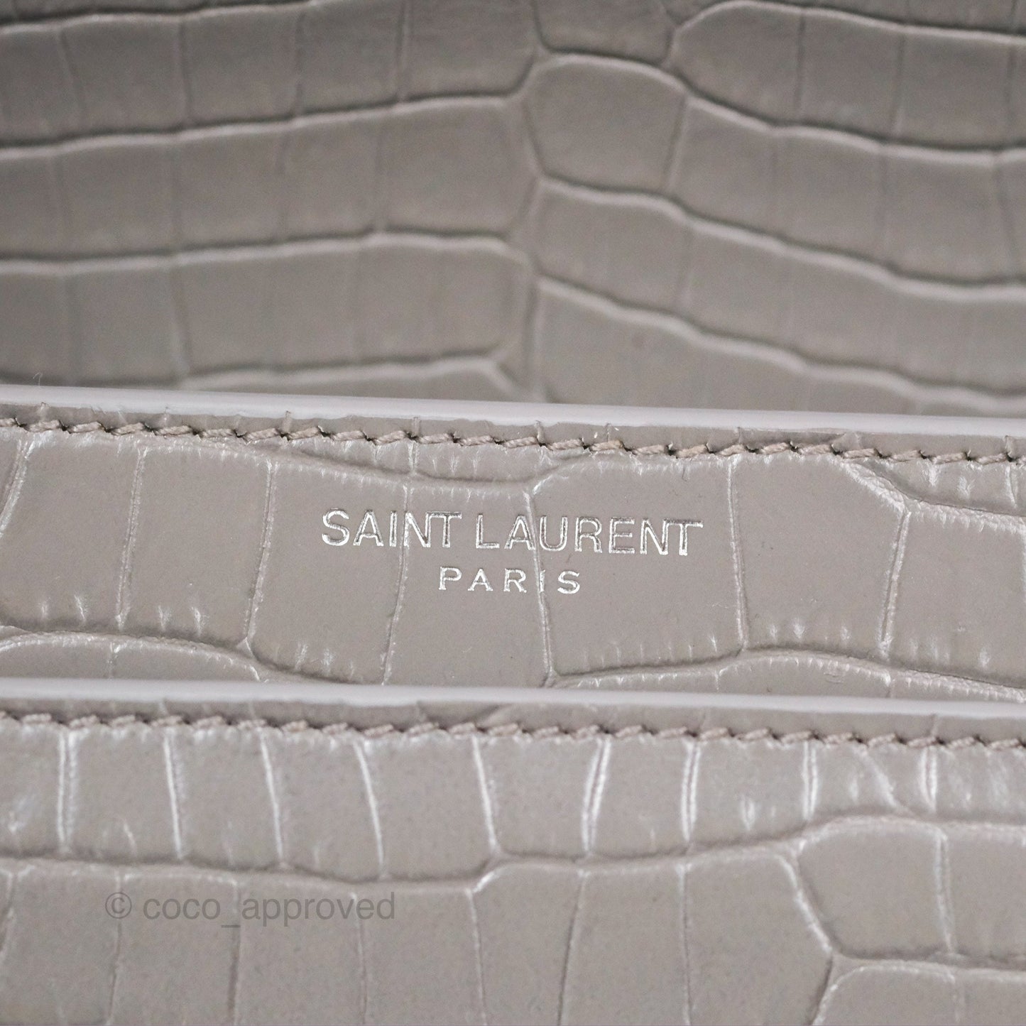 Saint Laurent Sunset Medium Grey Croc-effected Silver Hardware