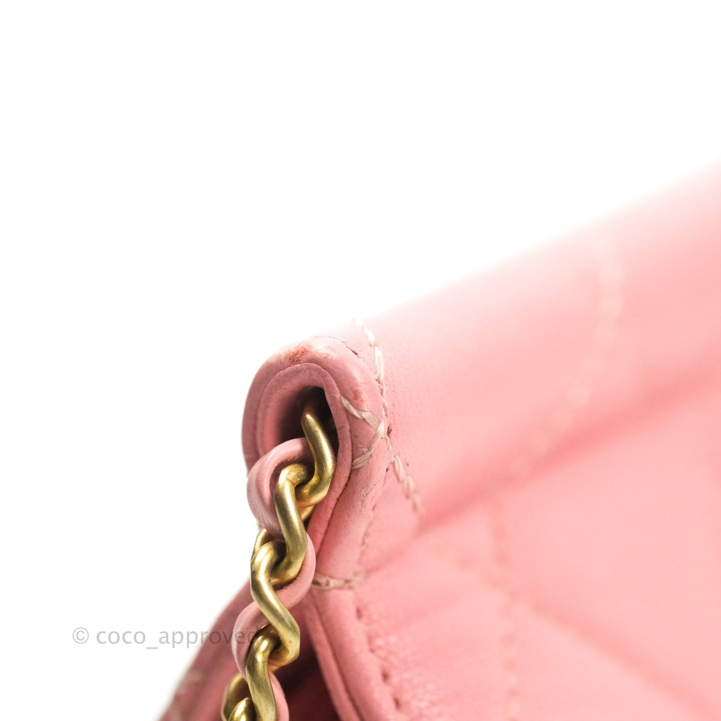 Chanel Large Quilted Lambskin Pearl Chain Flap Bag Pink Aged Gold Hardware