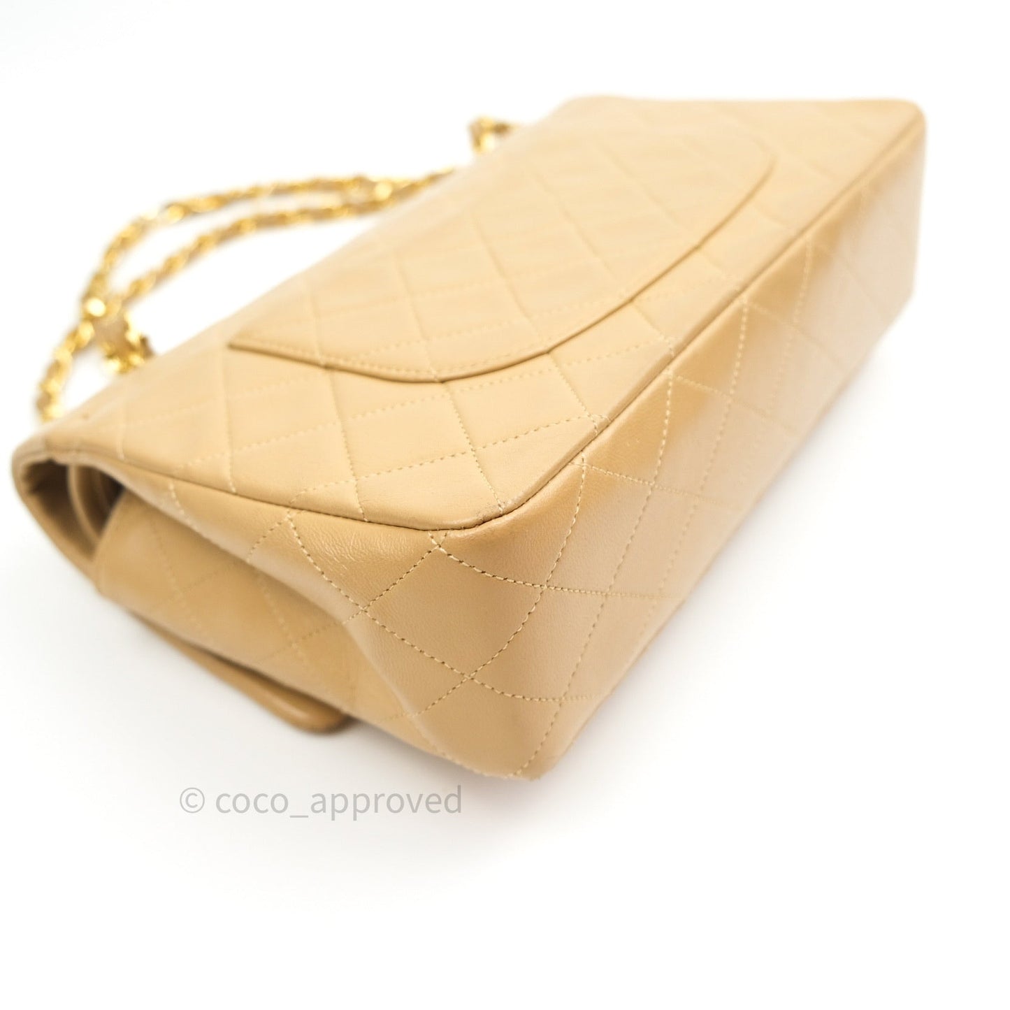 Chanel Vintage Classic Double Flap M/L Beige Lambskin 24K Gold Hardware