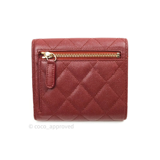 Chanel Classic Small Compact Wallet Iridescent Burgundy Gold Hardware