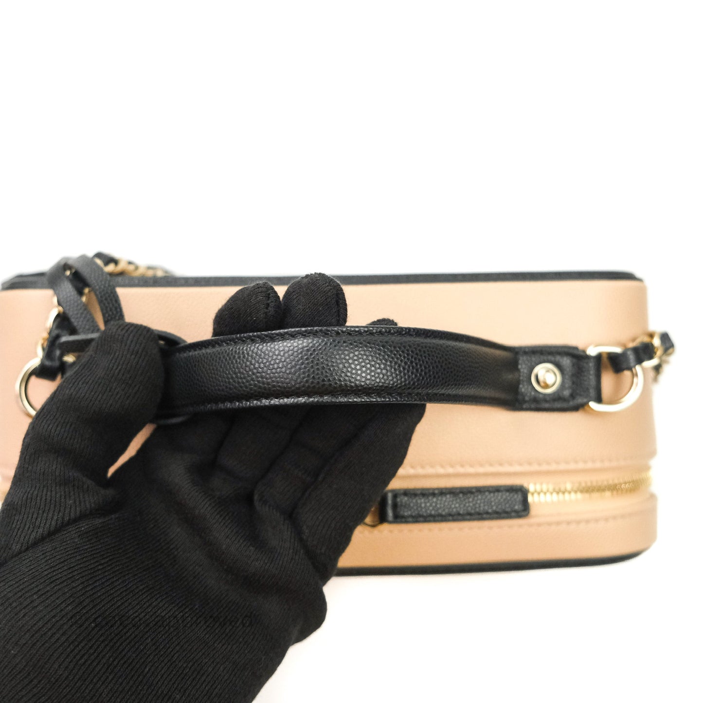 Chanel Quilted Large CC Filigree Vanity Case Beige Black Caviar