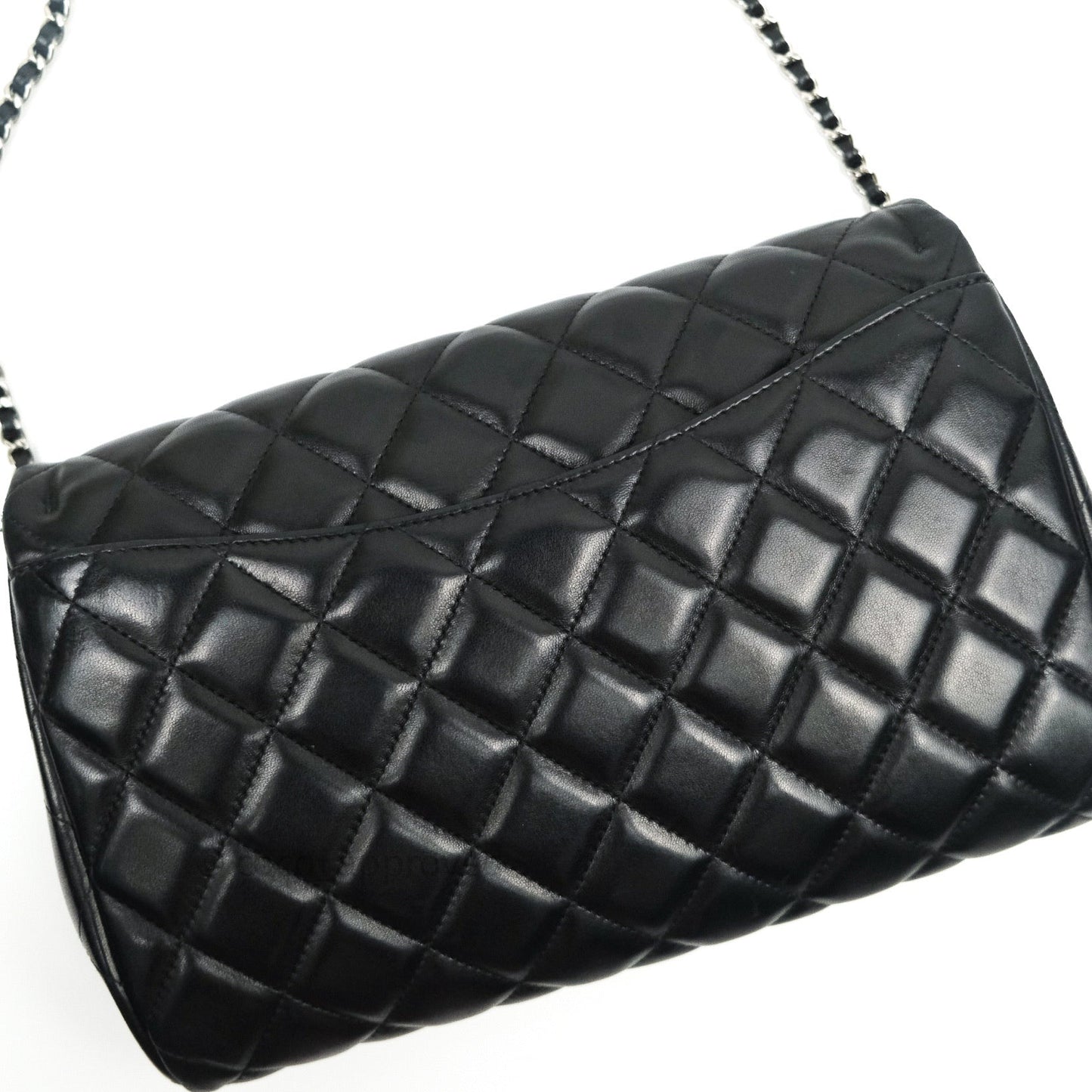 Chanel Quilted Clutch with Chain Black Lambskin Silver Hardware