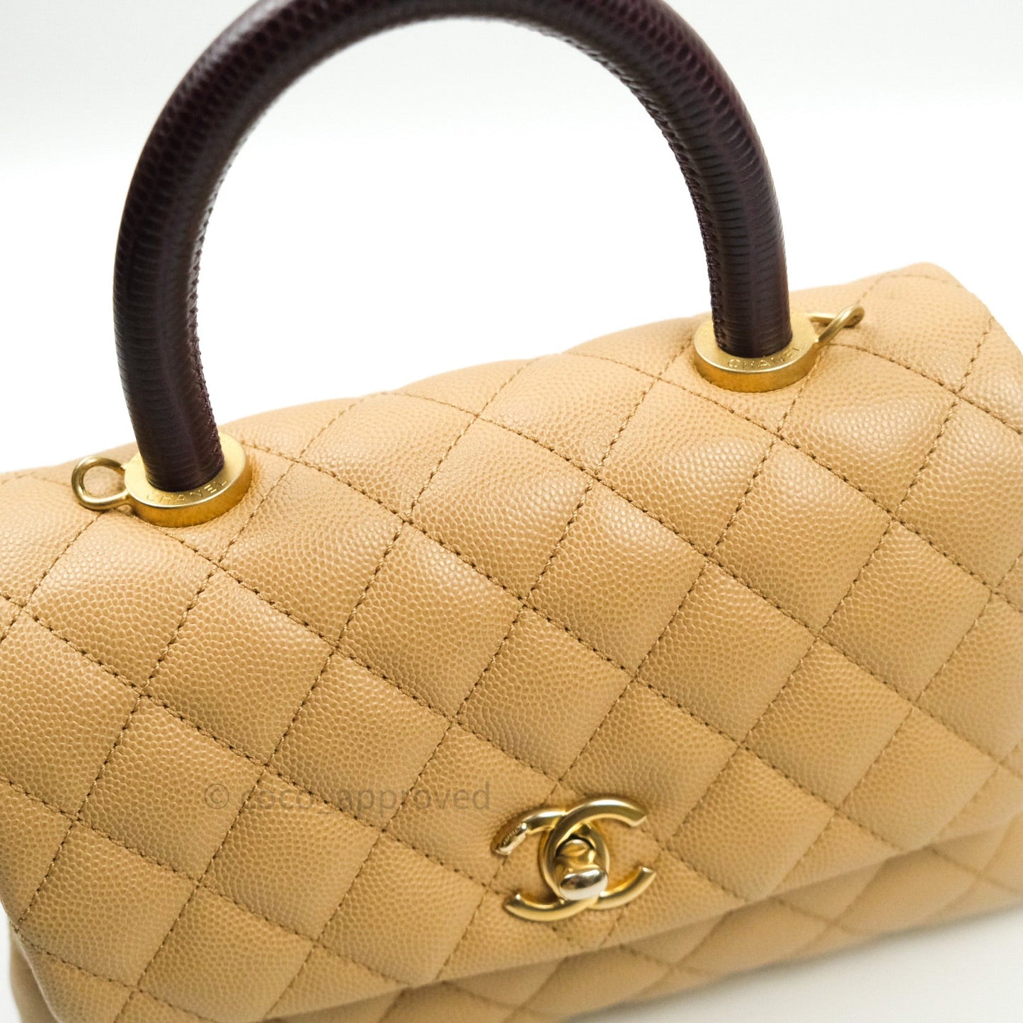 Chanel Mini Coco Handle Quilted Beige Caviar Gold Hardware Lizard Embossed Handle