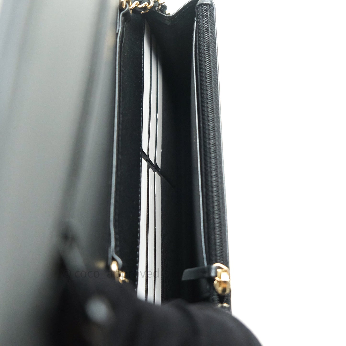 Chanel Quilted Black Iridescent Lambskin Pearl Wallet On Chain WOC