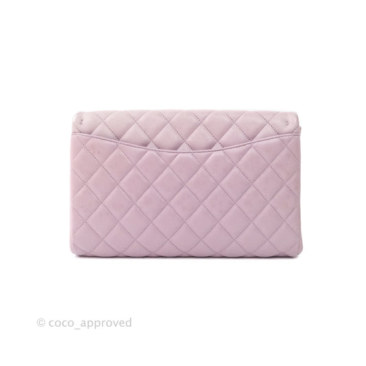 Chanel Quilted Clutch with Chain Lilac Pink Lambskin Silver Hardware