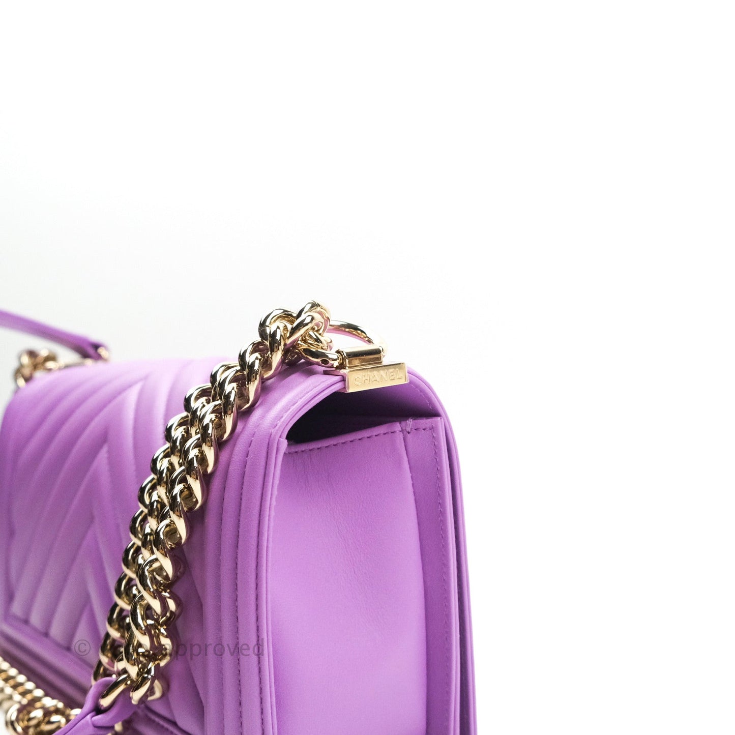 Chanel Boy Chevron Medium Purple Calfskin Gold Hardware