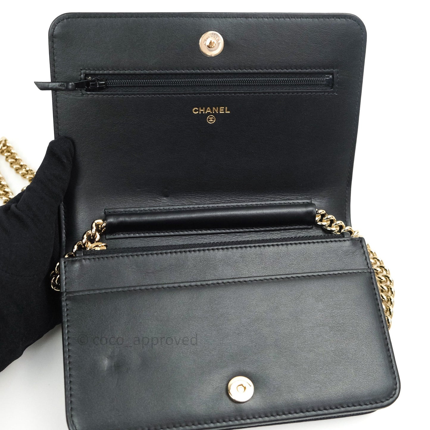 Chanel Quilted Boy Wallet on Chain WOC Black Caviar Gold Hardware