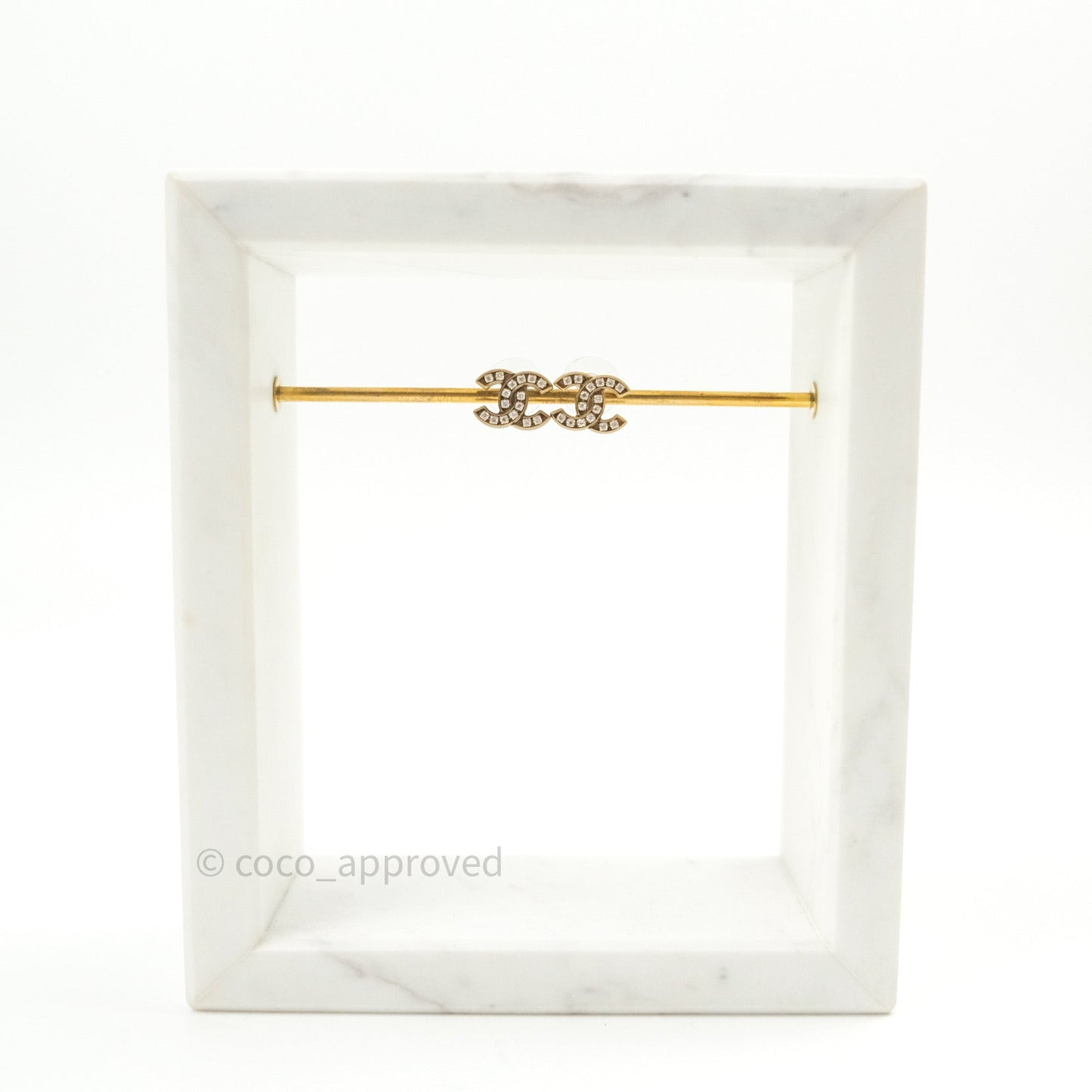 Chanel Crystal CC Earrings Gold Tone