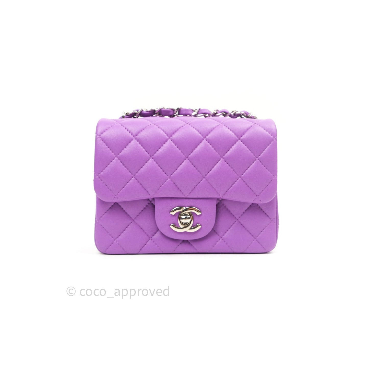 Chanel Mini Square Purple Lambskin Silver Hardware