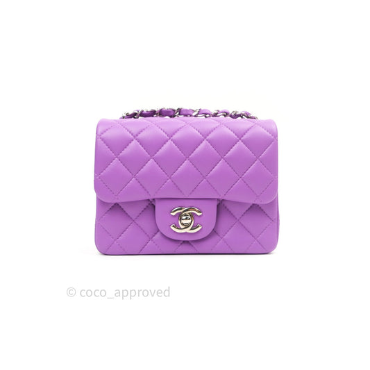 Chanel Mini Square Purple Lambskin Silver Hardware