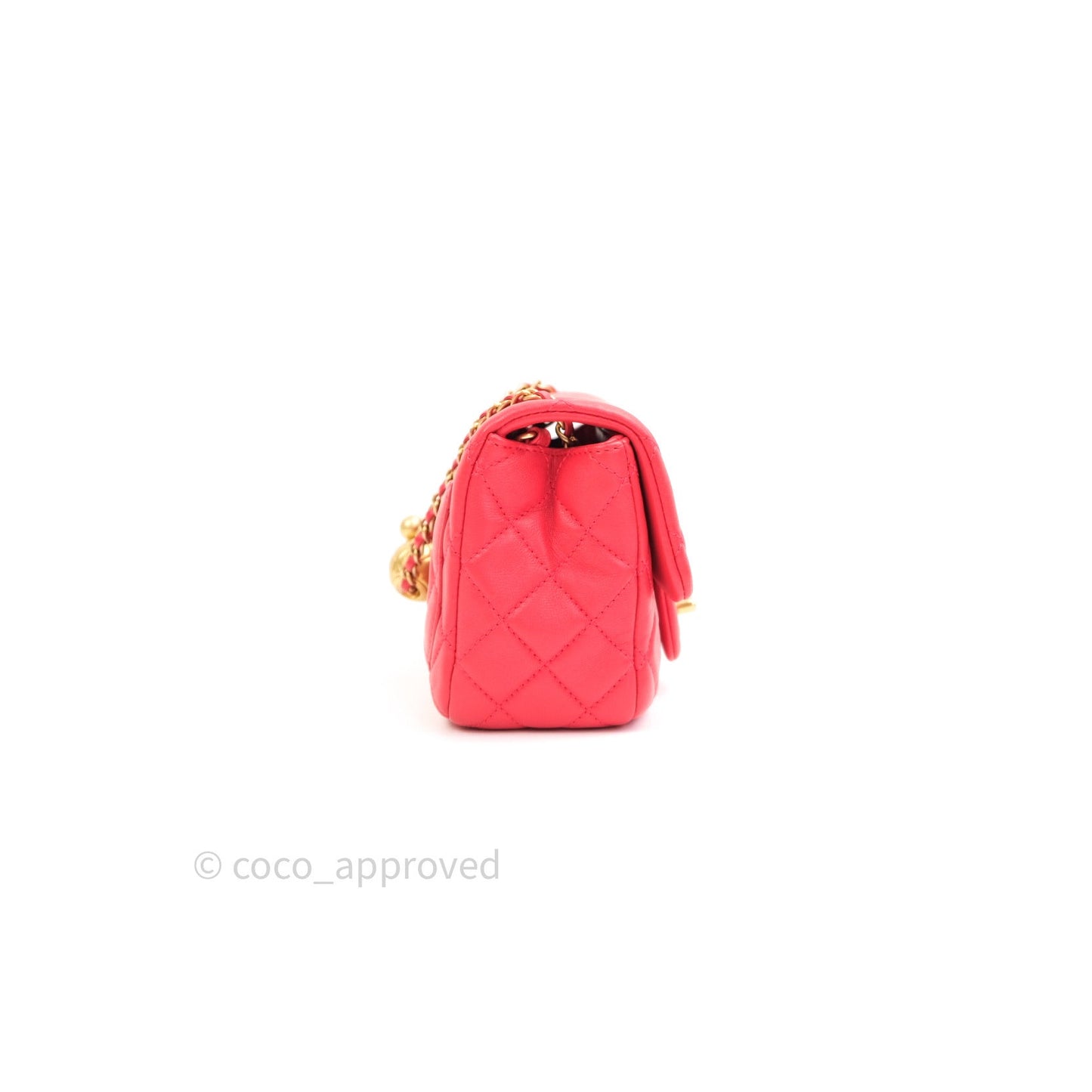 Chanel Mini Square Pearl Crush Quilted Red Lambskin Gold Hardware