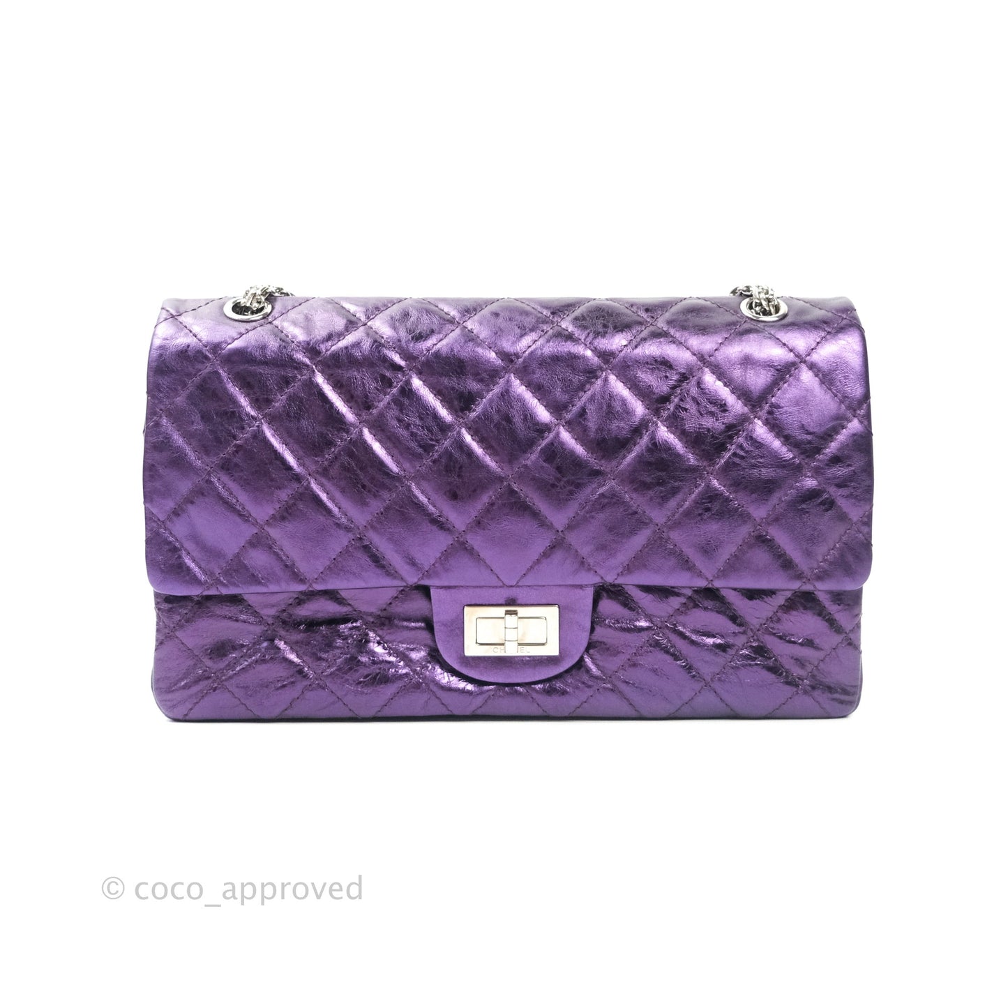 Chanel Reissue Quilted Glazed Calfskin Metallic Purple Silver Hardware 227
