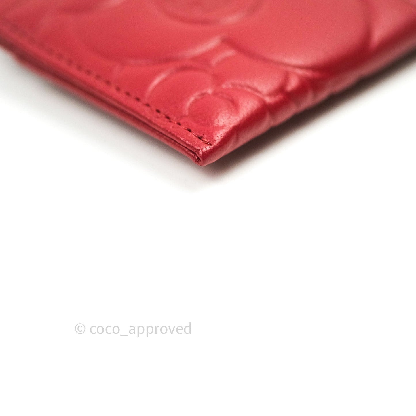 Chanel Quilted Classic Red Camellia Goatskin Silver Hardware Flat Card Holder
