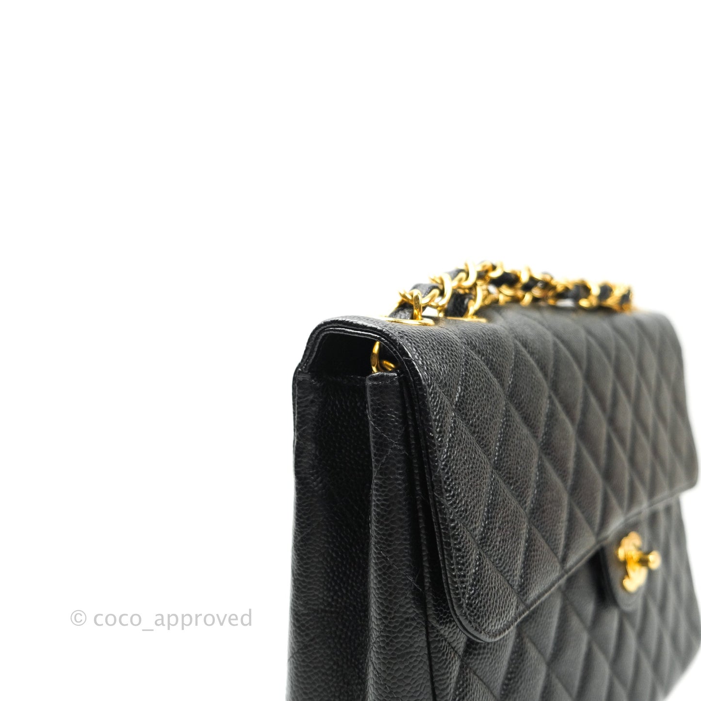 Chanel Classic Vintage Jumbo Single Flap Black Caviar 24K Gold Hardware