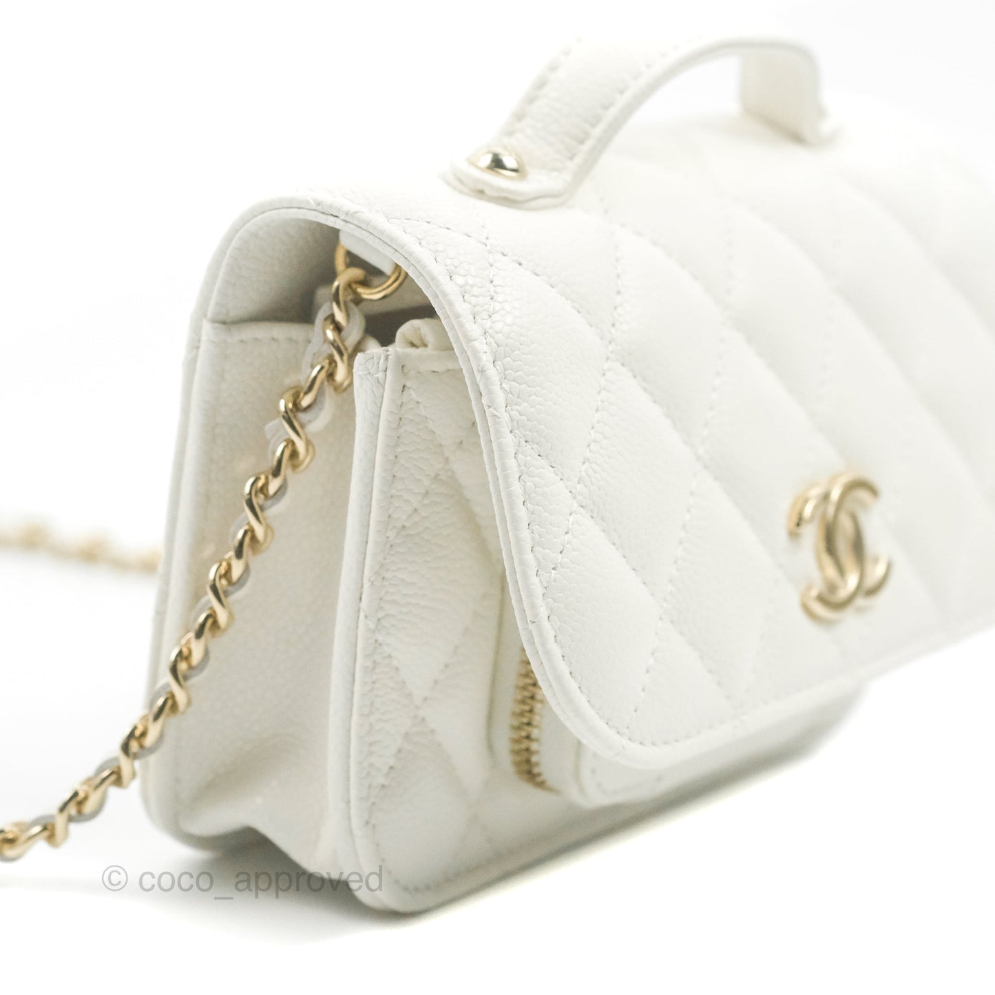Chanel Business Affinity Clutch With Chain White Caviar Gold Hardware