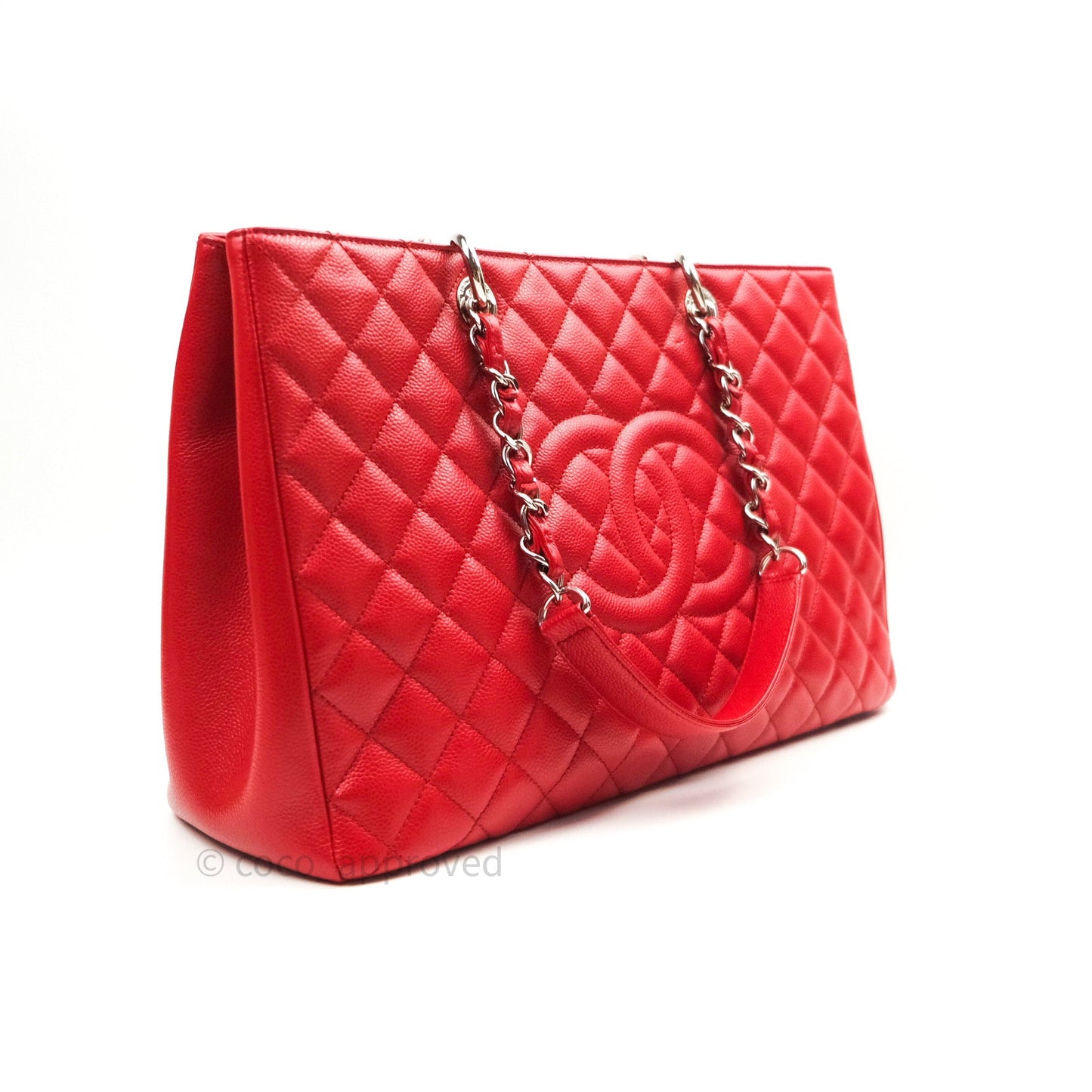 Chanel XL Grand Shopping Tote GST Red Caviar Silver Hardware
