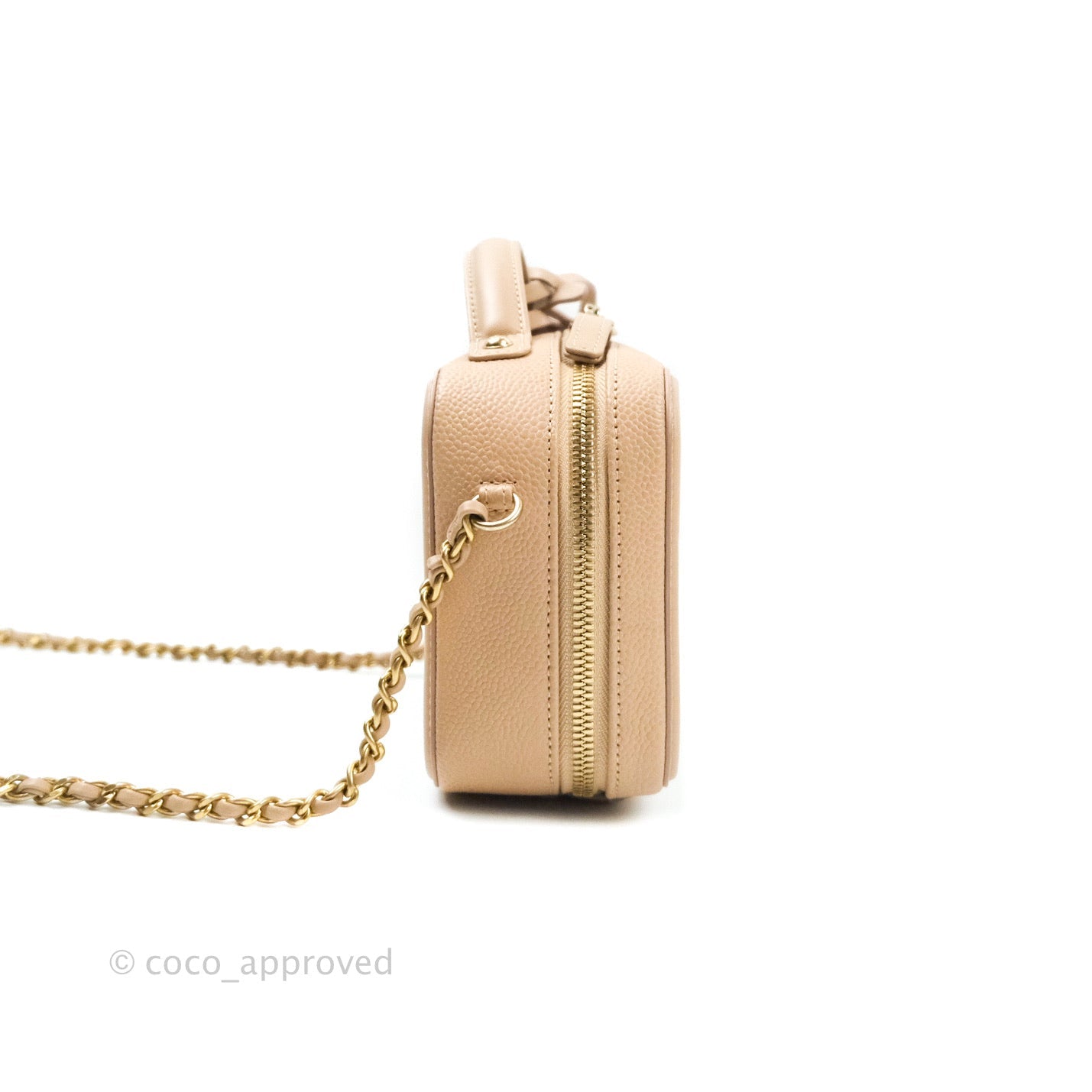 Chanel Quilted Small CC Filigree Vanity Case Beige Beige Caviar