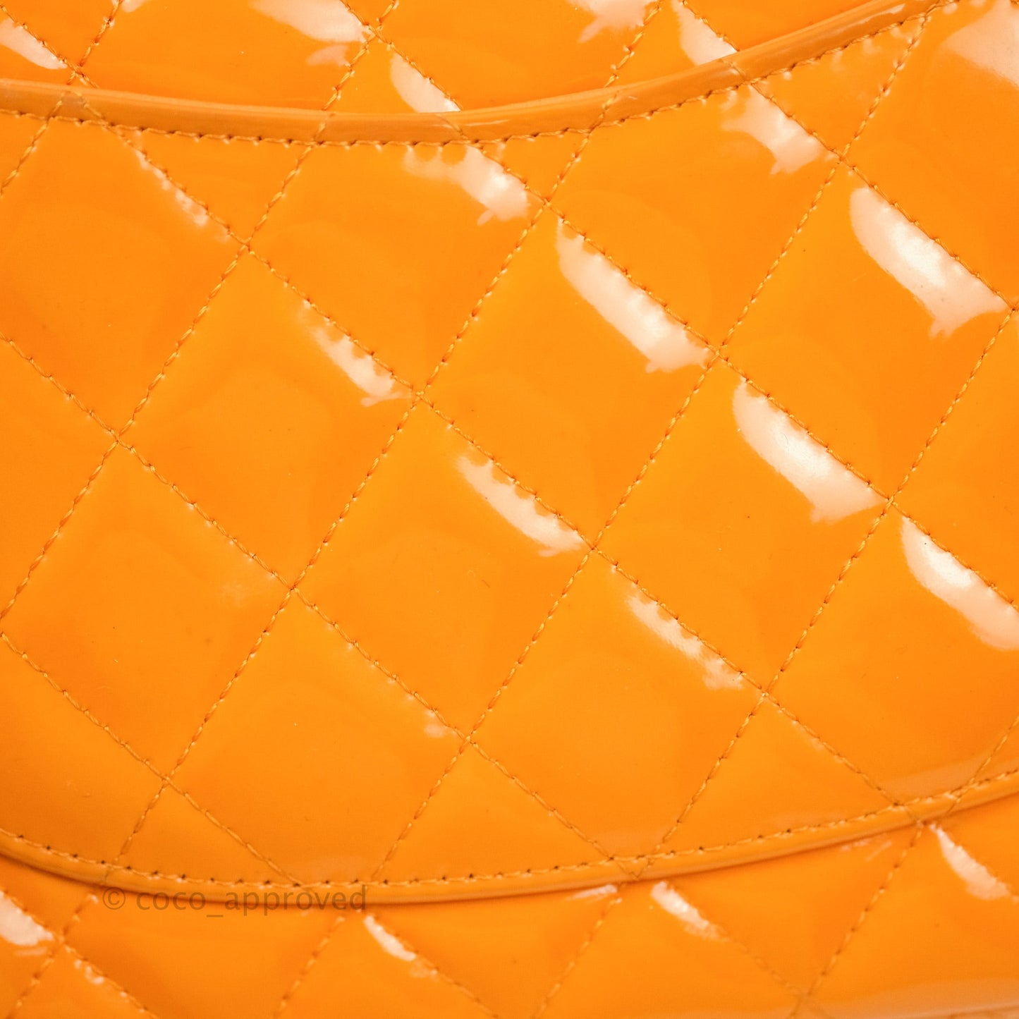 Chanel Classic M/L Medium Double Flap Orange Patent Silver Hardware