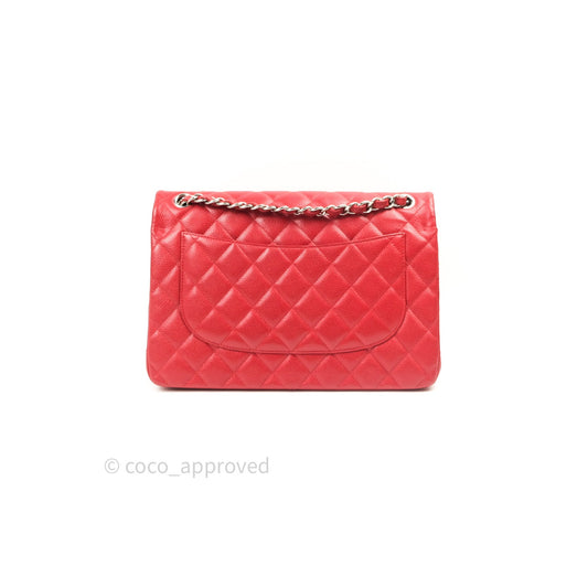 Chanel Jumbo Double Flap Red Caviar Silver Hardware⁣⁣