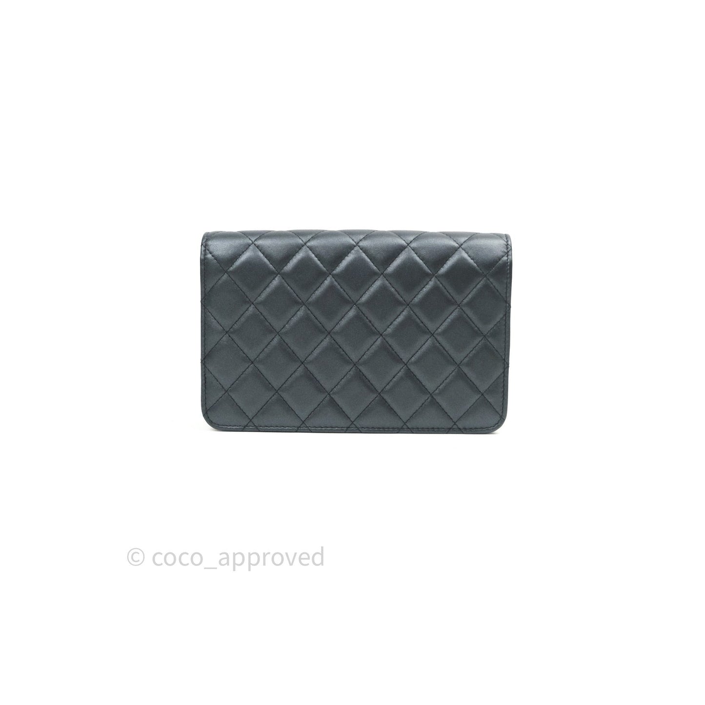Chanel Quilted Black Iridescent Lambskin Pearl Wallet On Chain WOC