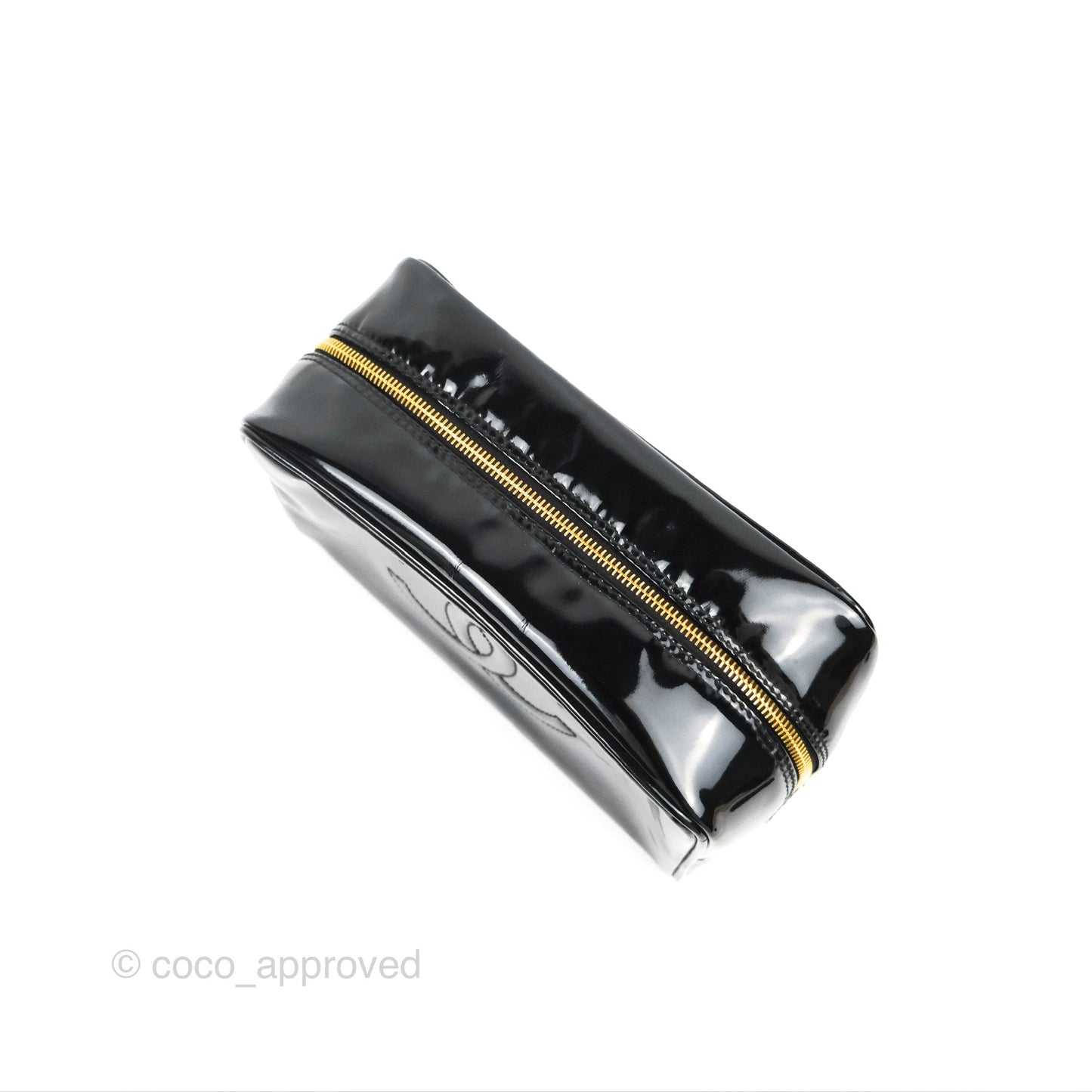 Chanel Vintage Coco Black Leather Patent Make Up Pouch