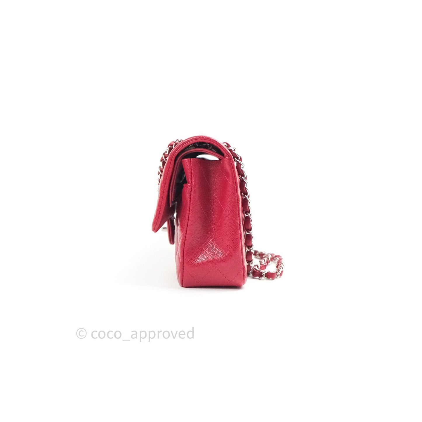 Chanel Classic M/L Medium Double Flap Bag Red Caviar Silver Hardware 18B
