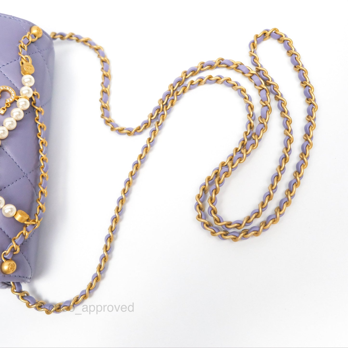 Chanel Crystal Pearl Chain Mini Flap Bag Purple Lambskin Aged Gold Hardware
