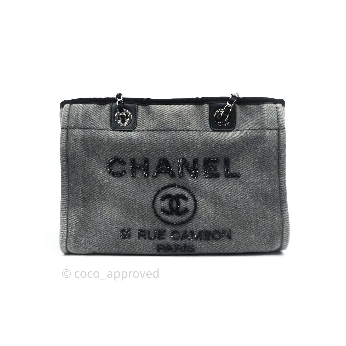 Chanel Denim Deauville Grey/Black With Black Sequins Logo
