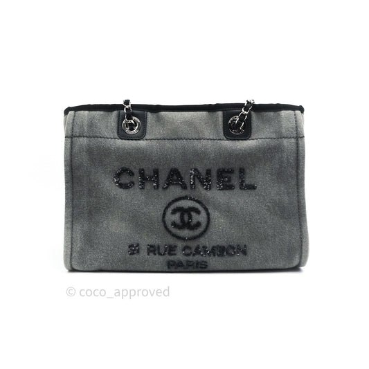 Chanel Denim Deauville Grey/Black With Black Sequins Logo