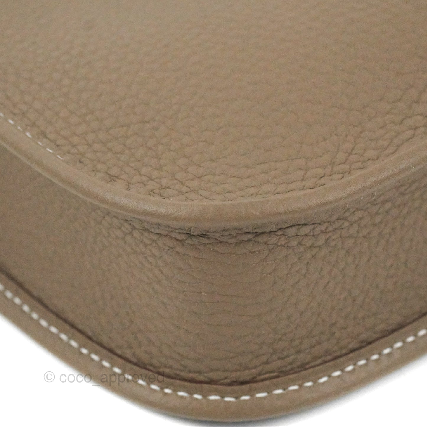 Hermès Mini Evelyne 16 Etoupe Clemence Gold Hardware with Bleu Indigo Strap