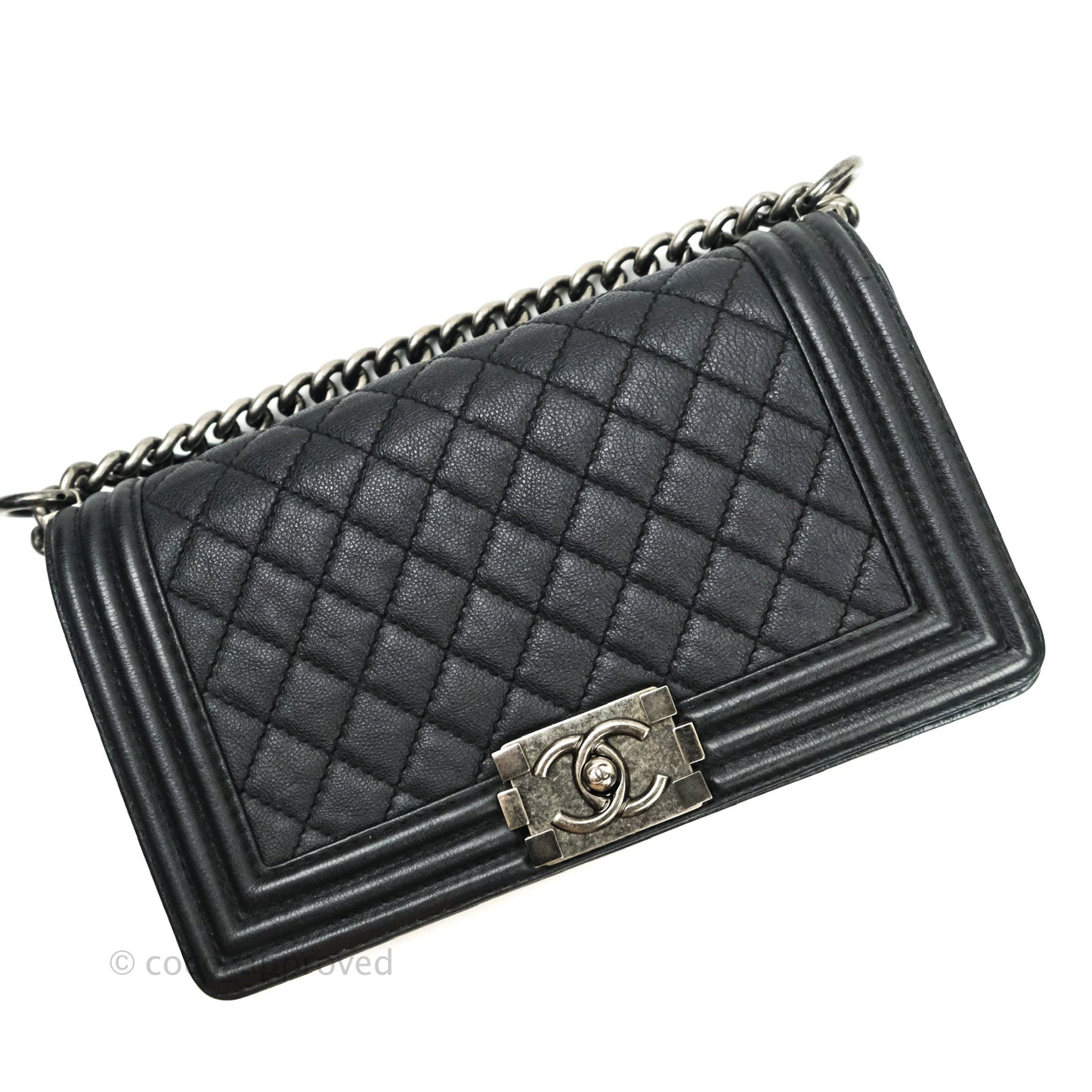 Chanel Boy Quilted Medium Black Grained Calfskin Ruthenium Hardware