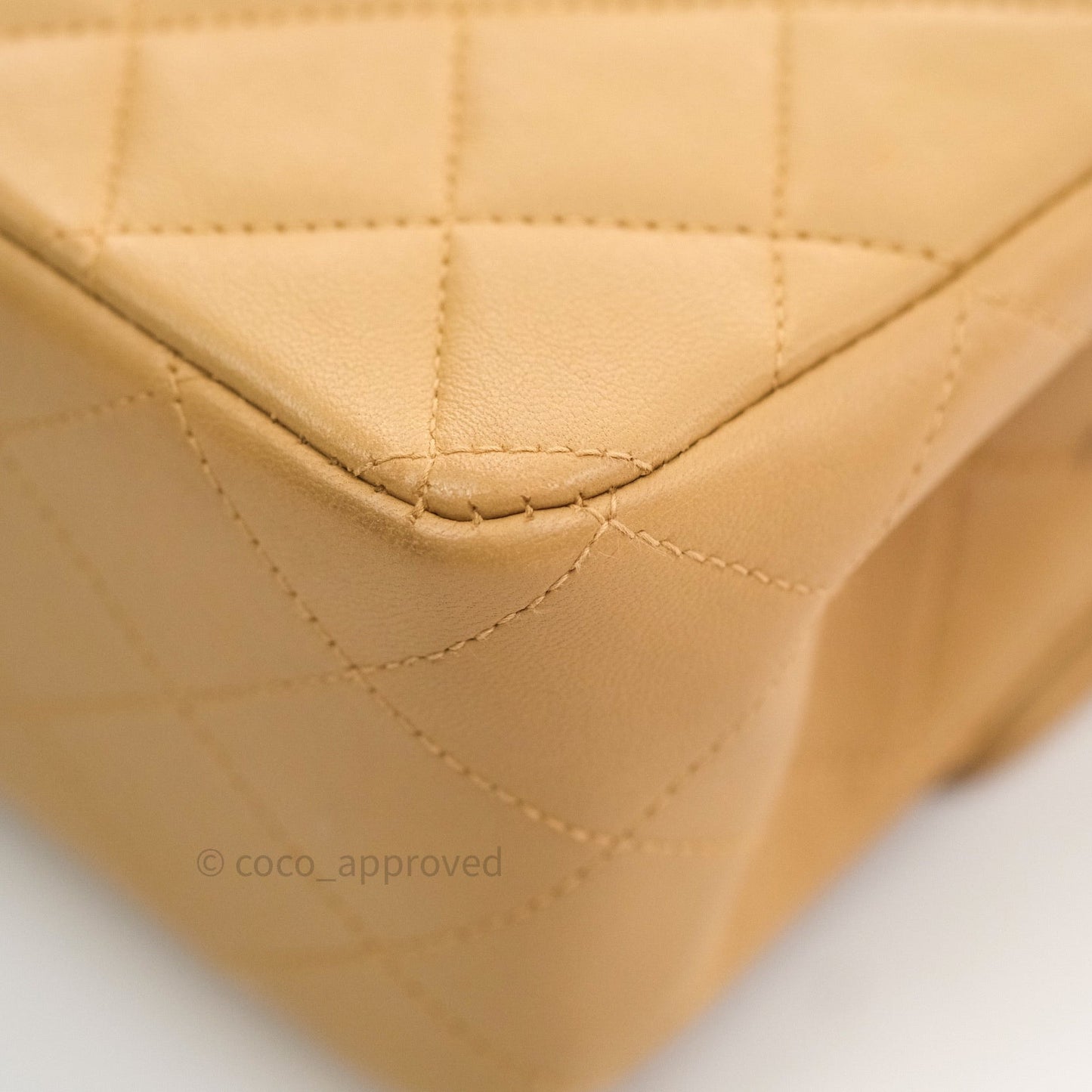 Chanel Vintage M/L Medium Double Flap Bag Beige Lambskin 24K Gold Hardware