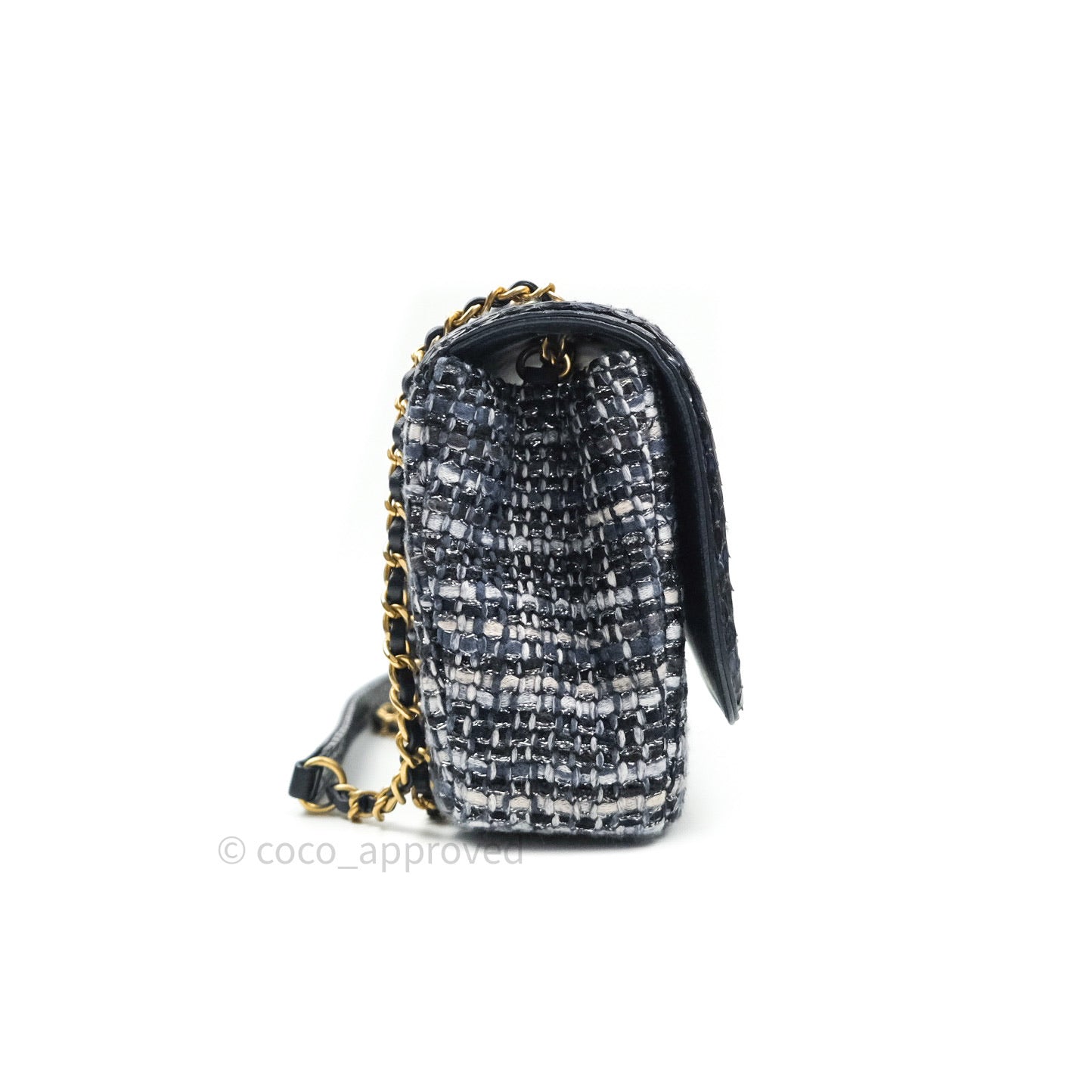 Chanel Quilted Small CC Filigree Flap Blue Tweed With Python 18S