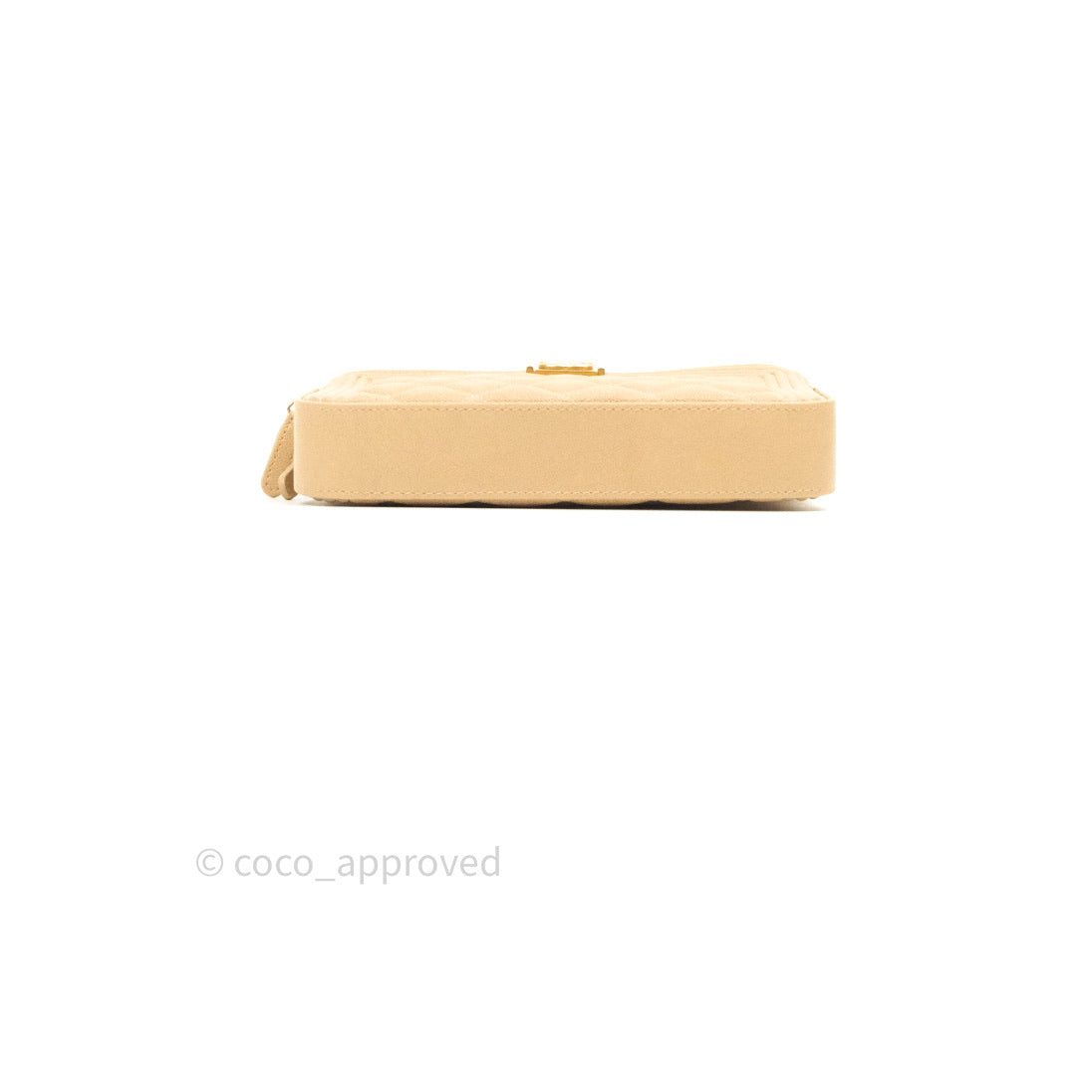 Chanel Boy Beige Quilted Caviar Clutch on Chain Gold Hardware