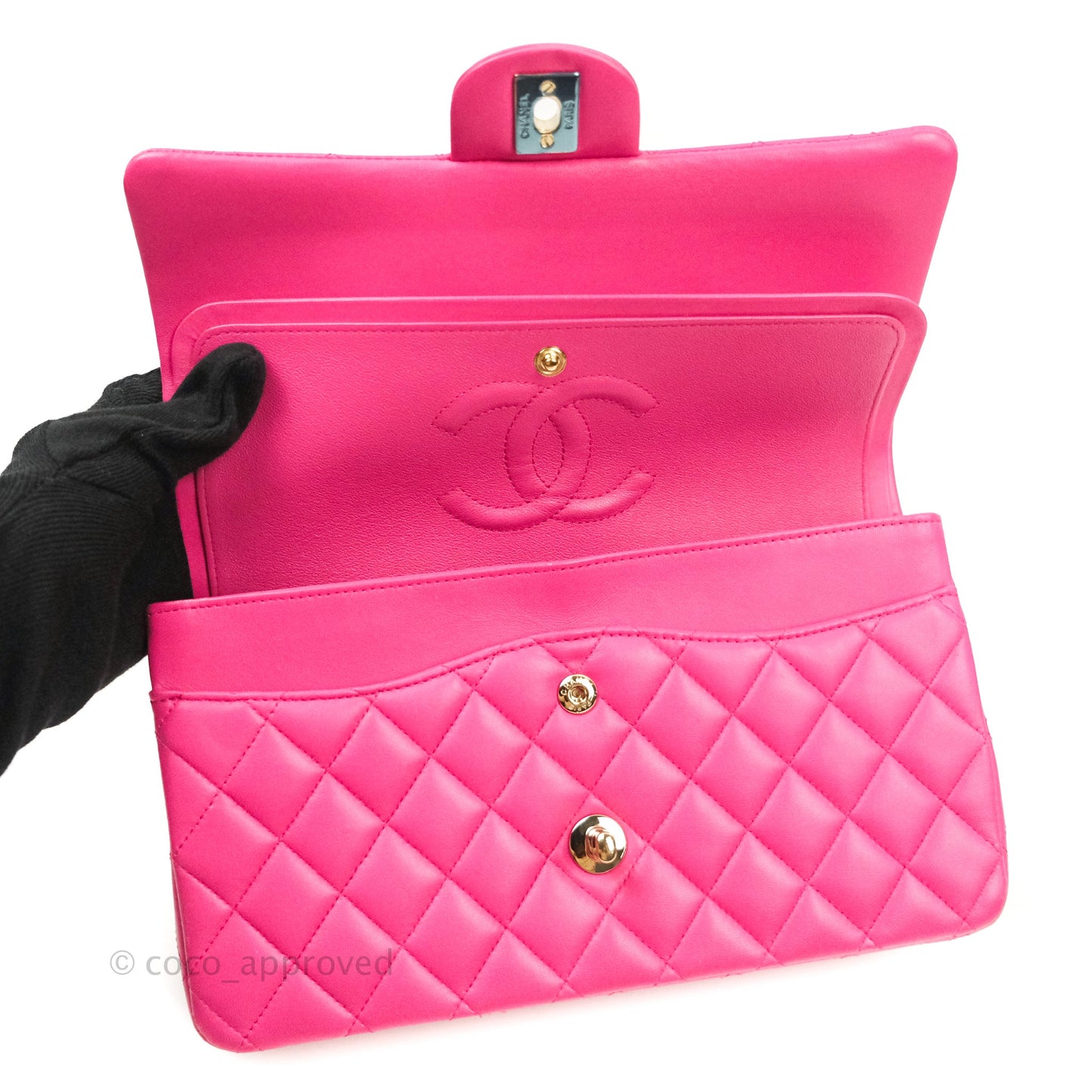 Chanel Classic M/L Medium Double Flap Hot Pink Lambskin Gold Hardware